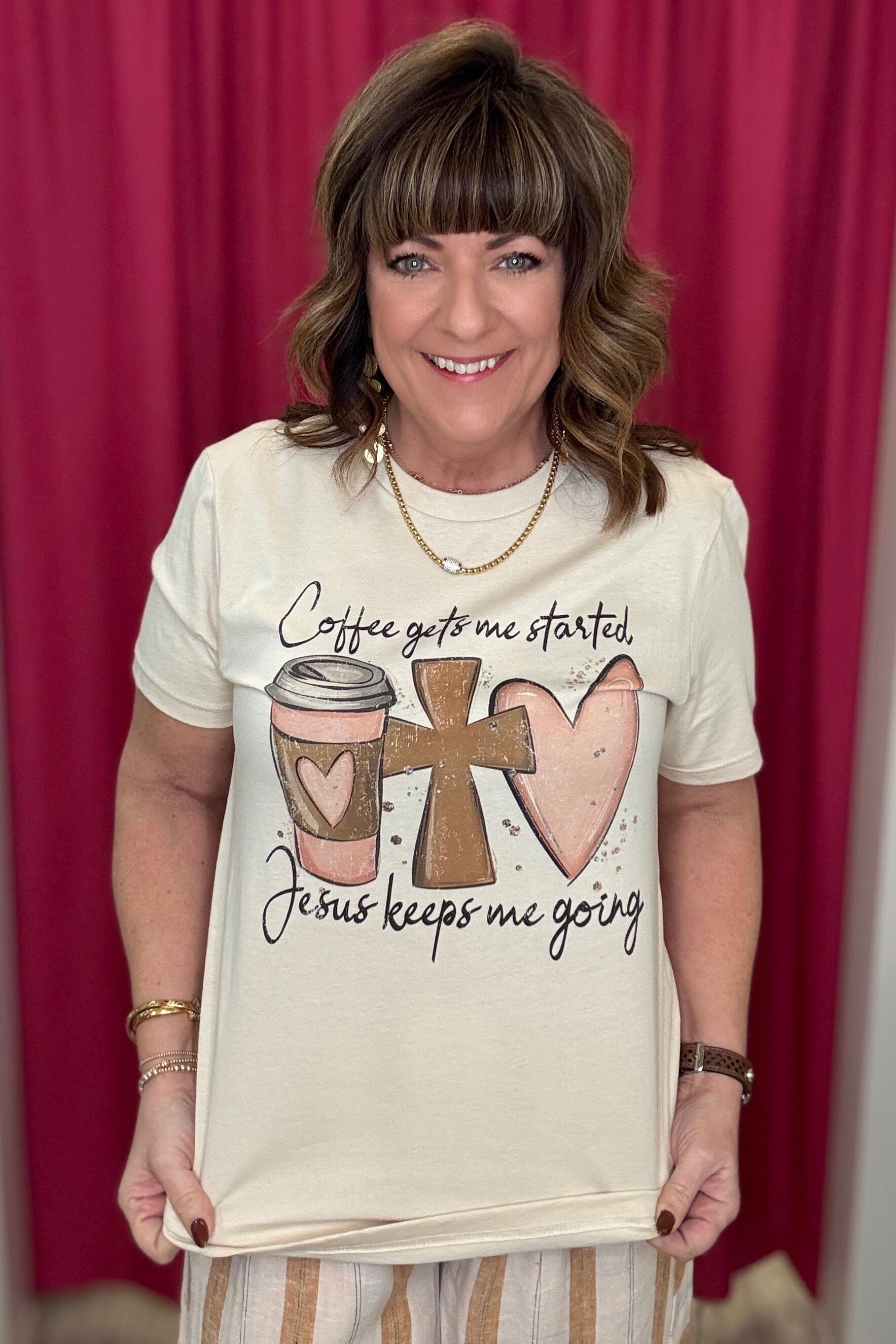 Coffee Gets Me Started Jesus Keeps Me Going T-Shirt MISSY BASIC KNIT REBELROSE/ATTITUDETEES