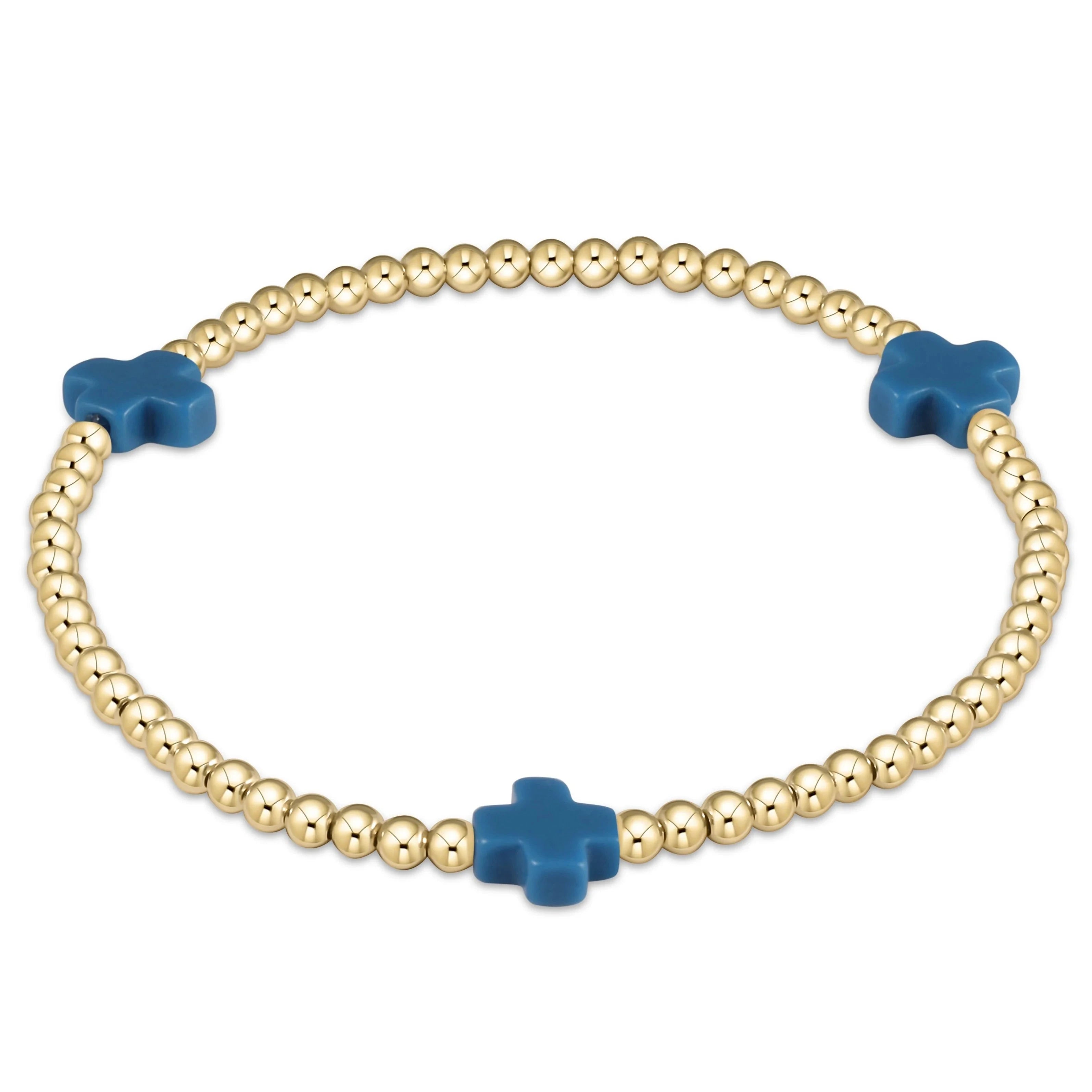 Enewton Signature Cross Gold Pattern 3mm Bead Bracelet- Cobalt JEWELRY ENEWTON