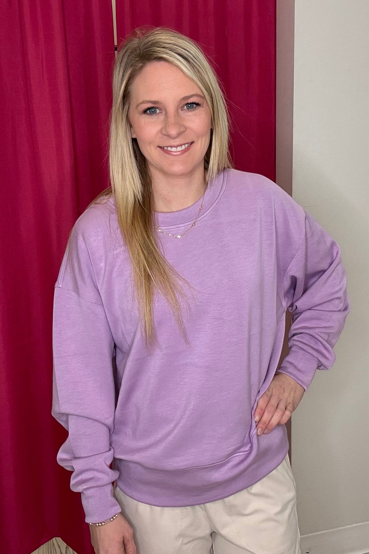 Solid Crewneck Scuba Sweatshirt JRTOP CASUAL TOP YELETE PLUM S