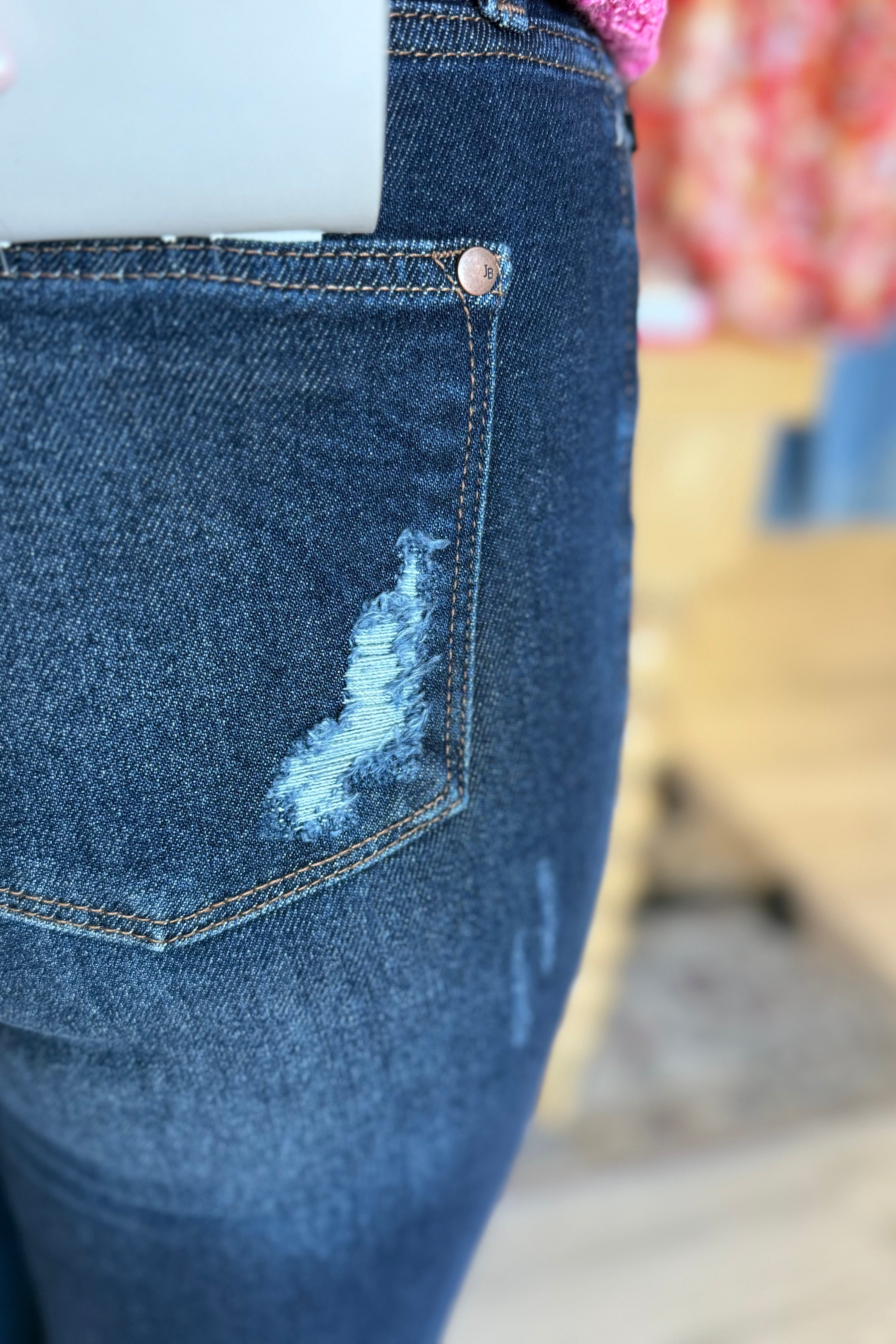 High Rise Rigid Front Stretch Back Distressed Straight Leg Jeans JEANS JUDY BLUE