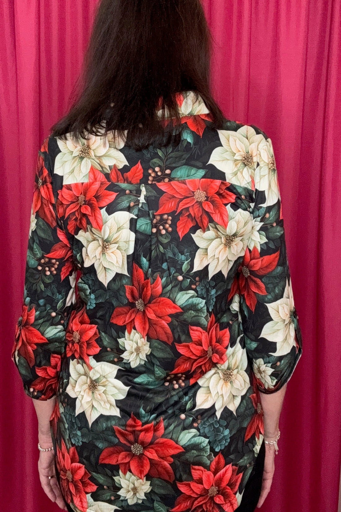 Printed Poinsettia Top w/Collar MISSY TOP SPECIAL STERLINGKREEK