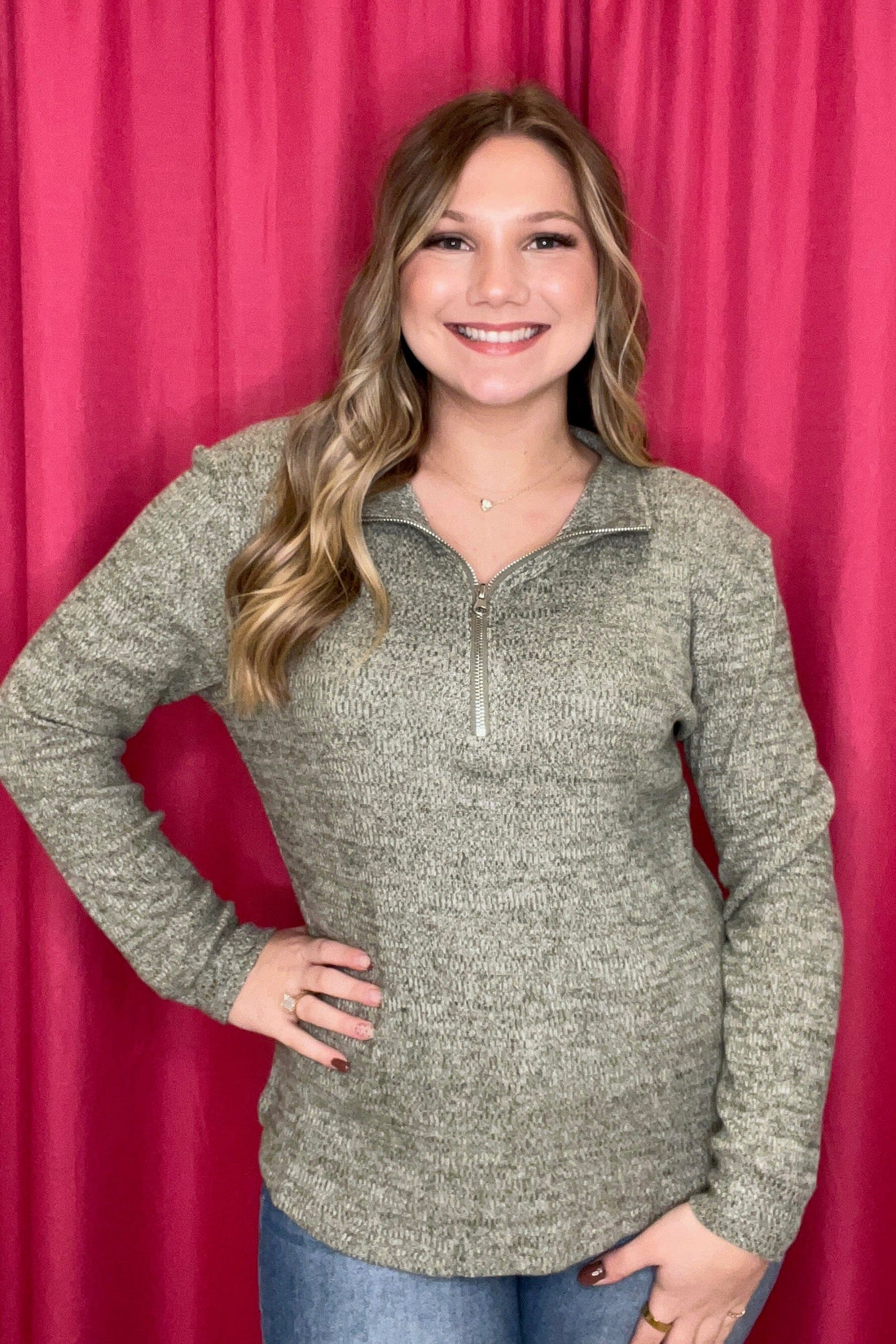 Long Sleeve Mock Neck Quarter Zip MISSY TOP SPECIAL KEREN HART