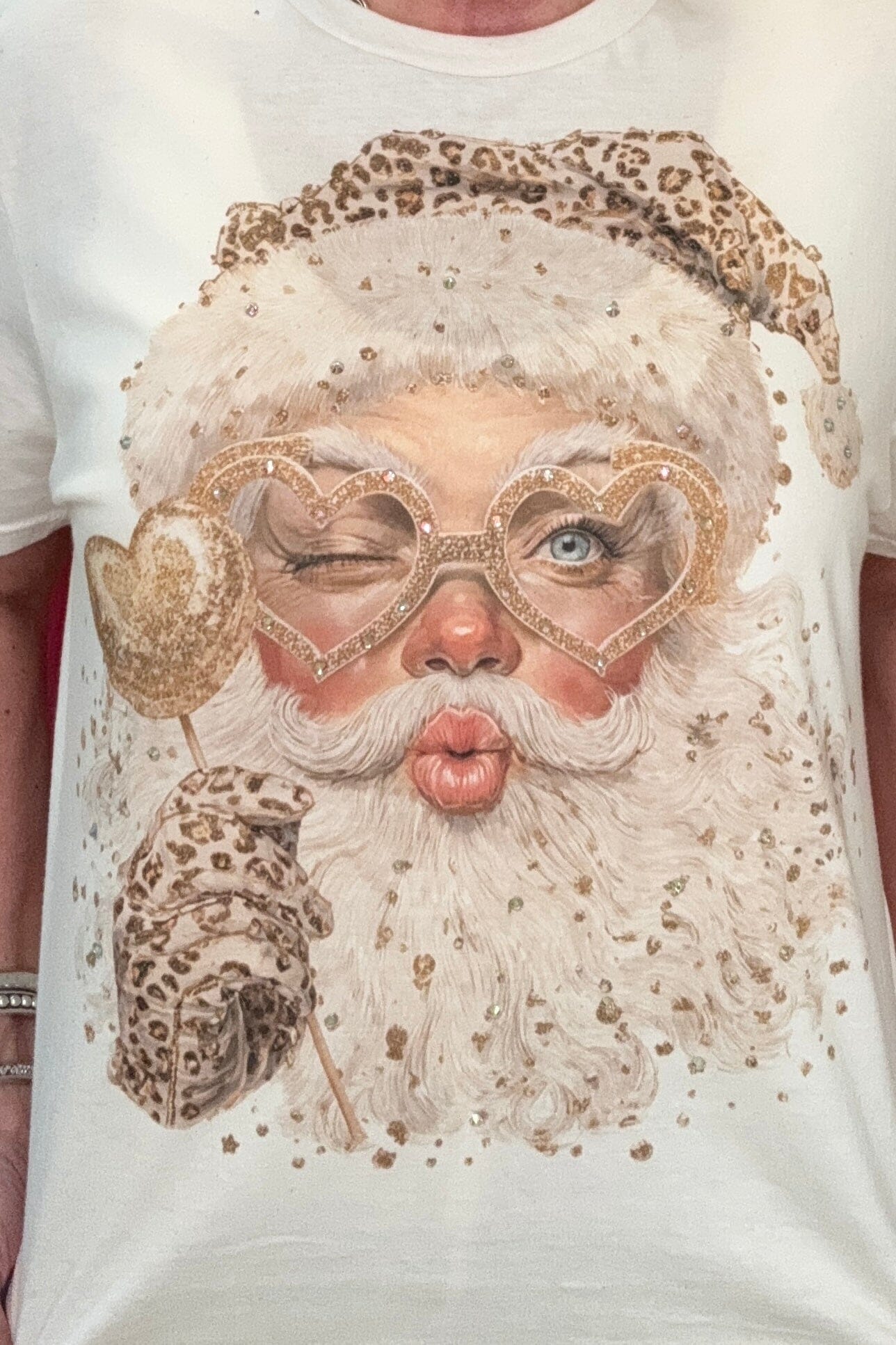 Santa w/Gold Glasses T-Shirt MISSY BASIC KNIT JCOONS