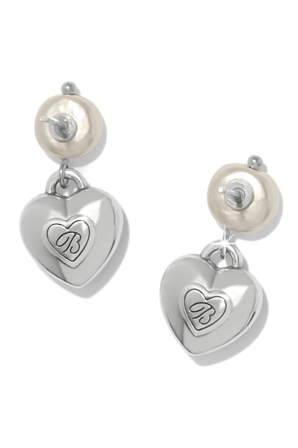 One Heart Pearl Post Drop Earrings BJEWELRY Brighton Collectables