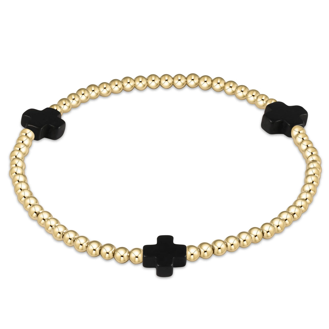 Enewton Signature Cross Gold Pattern 3mm Bead Bracelet- Onyx JEWELRY ENEWTON