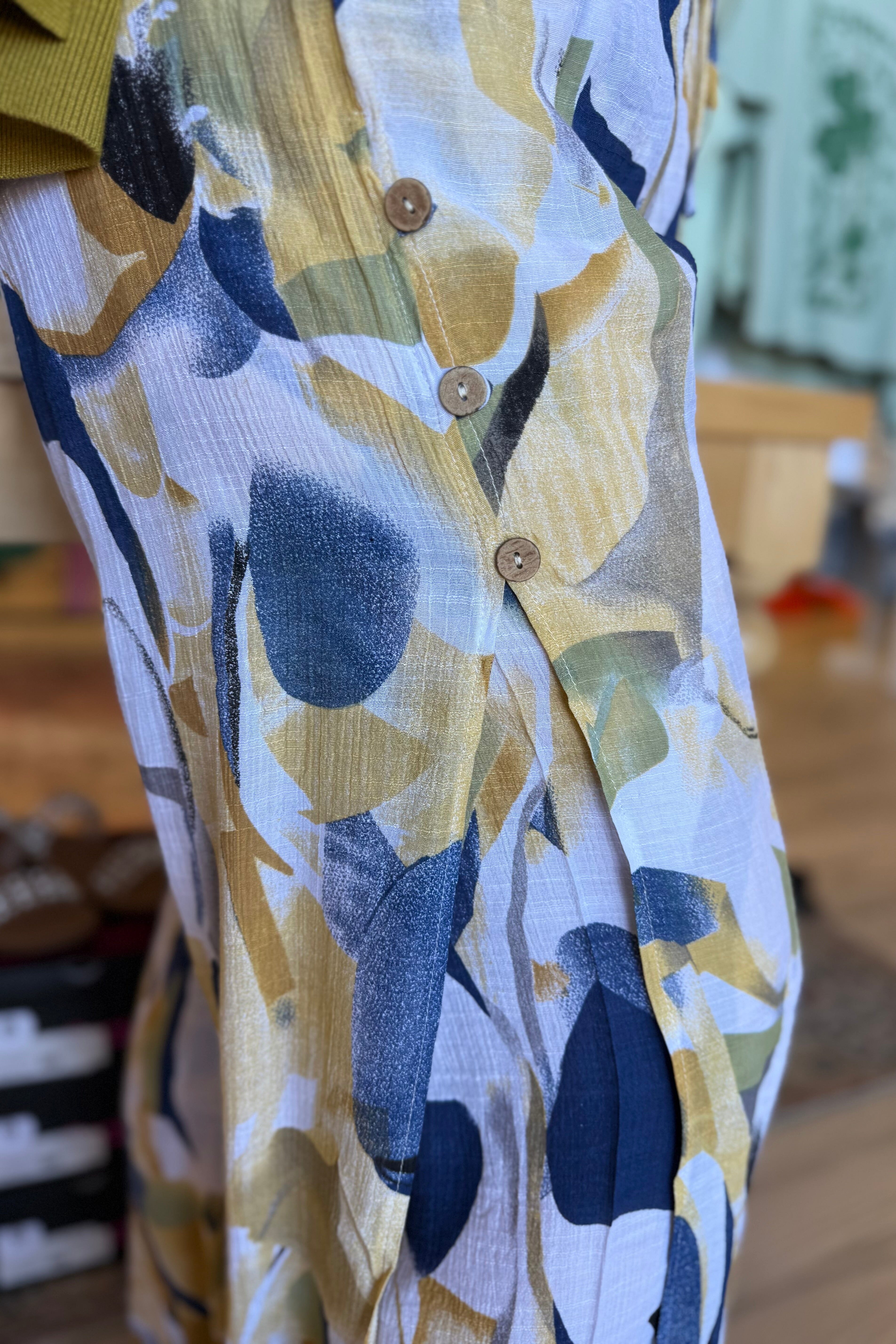 Printed Pull On Gauze Pant with Button Detail BOTTOMS CREATION