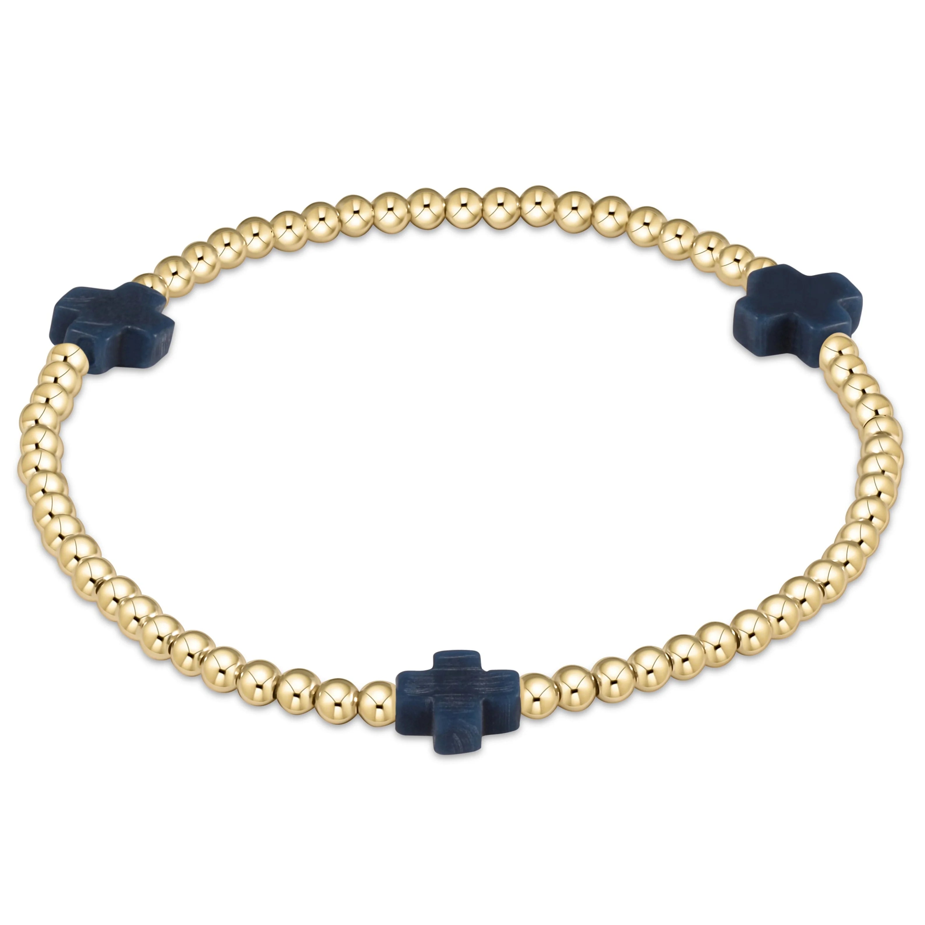 Enewton Signature Cross Gold Pattern 3mm Bead Bracelet- Navy