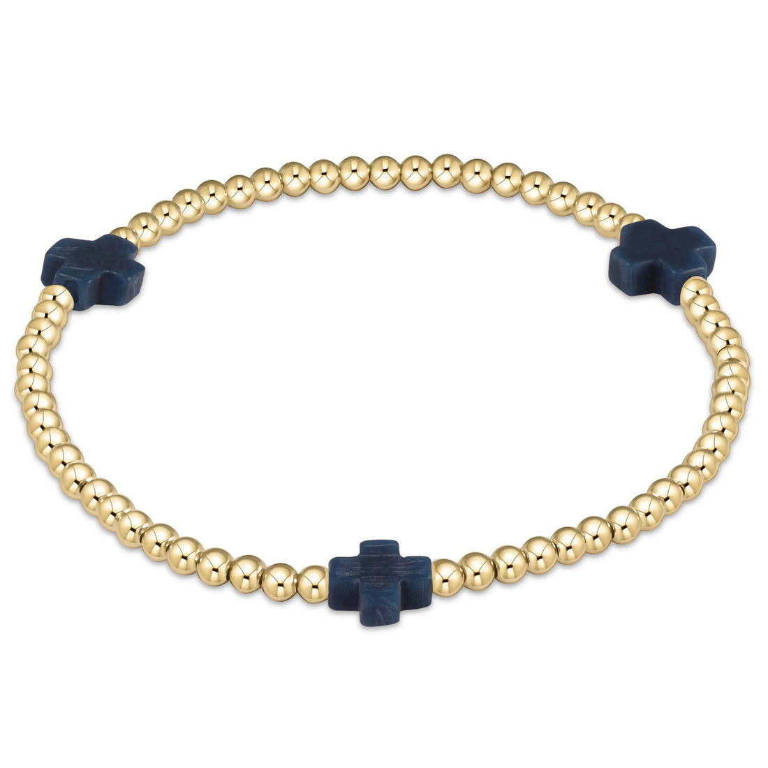 Enewton Signature Cross Gold Pattern 3mm Bead Bracelet- Navy JEWELRY ENEWTON