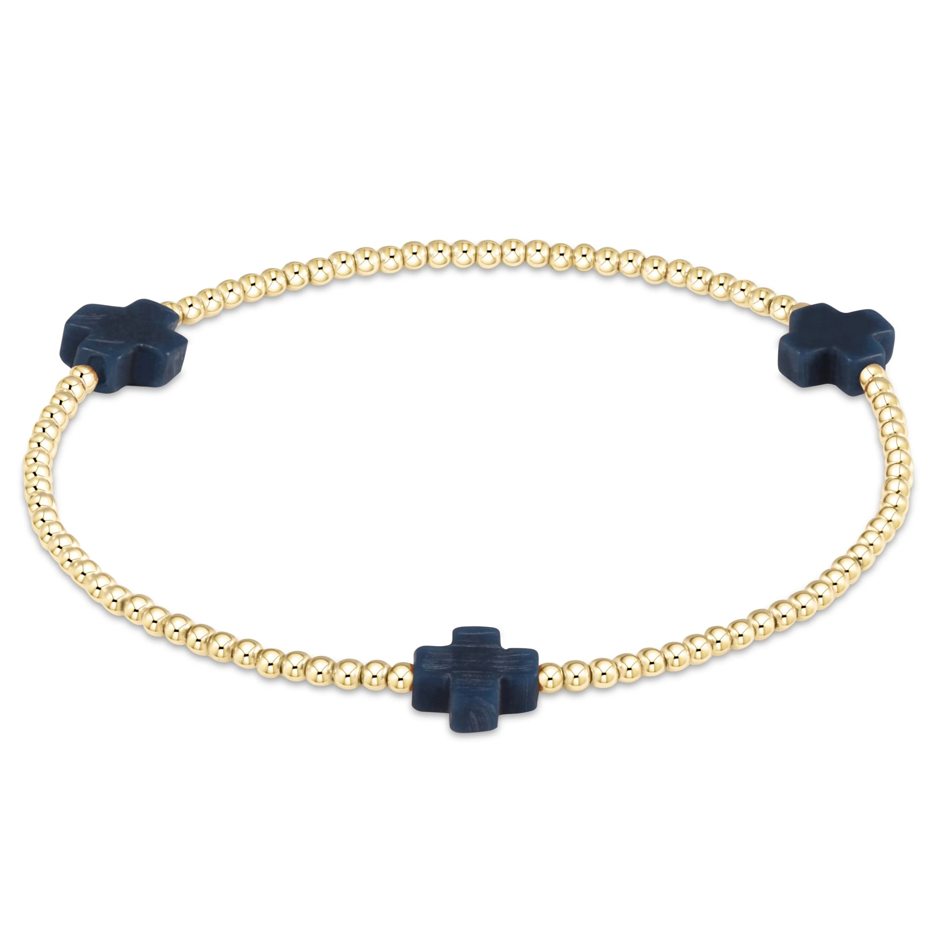 Enewton Signature Cross Gold Pattern 2mm Bead Bracelet- Navy