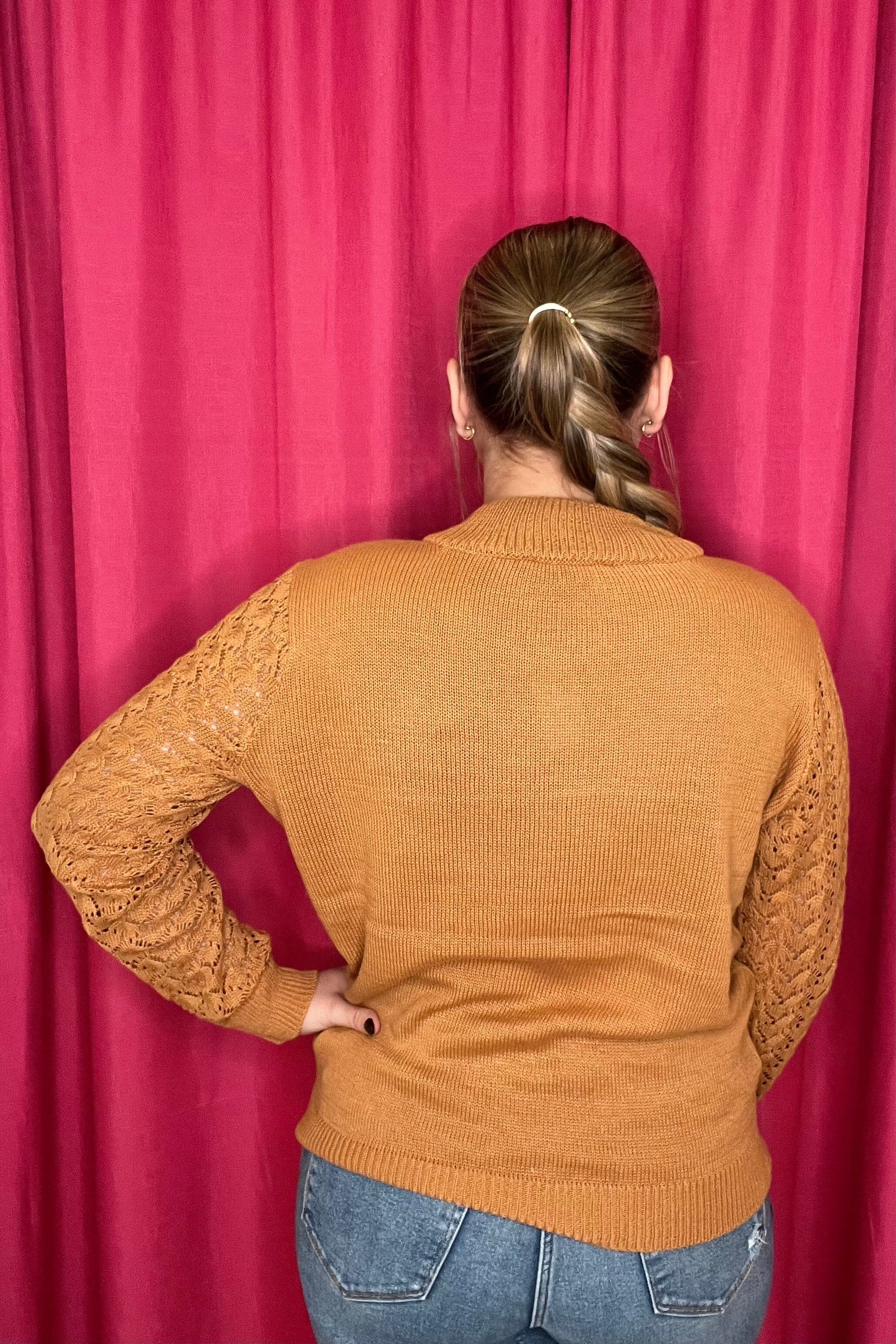 Long Crocheted Sleeve Scoop Neck SWEATER SOUTHERN LADY