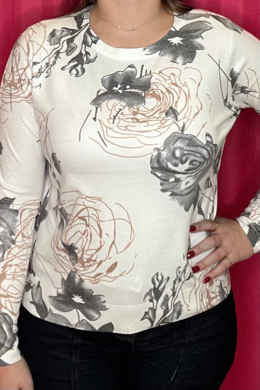 Long Sleeve Scoop Neck Printed Top MISSY TOP SPECIAL KEREN HART