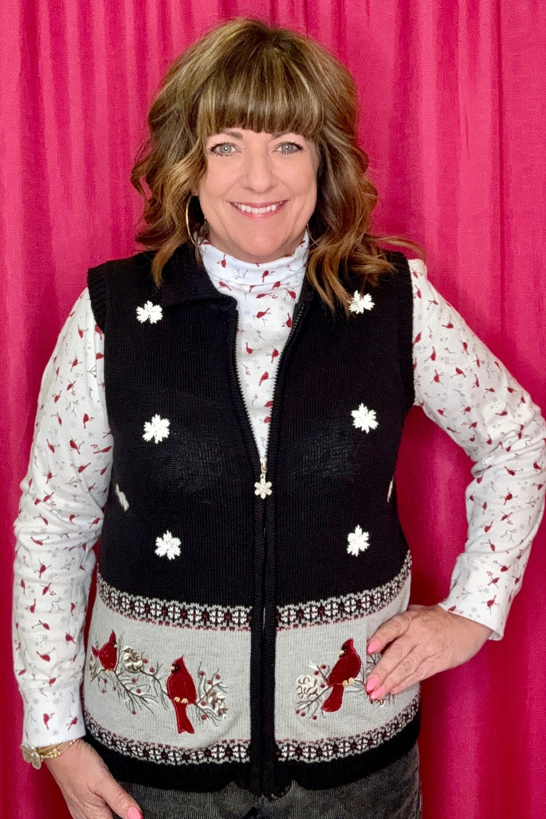 Long Sleeve Mock Neck w/Cardinals MISSY TOP SPECIAL SOUTHERN LADY