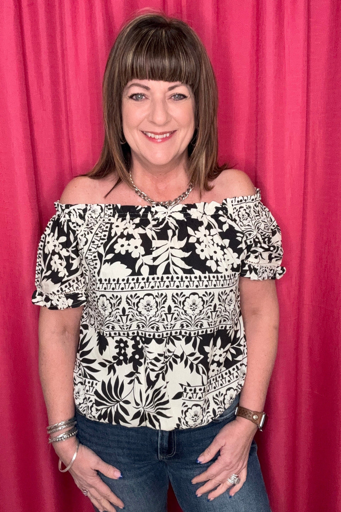 Printed Short Sleeve Off Shoulder Blouse MISSY TOP SPECIAL CHARLIEB