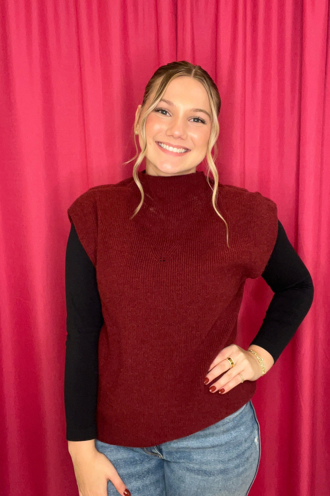 Mock Neck Knit Vest JRTOP CASUAL TOP VERYJ