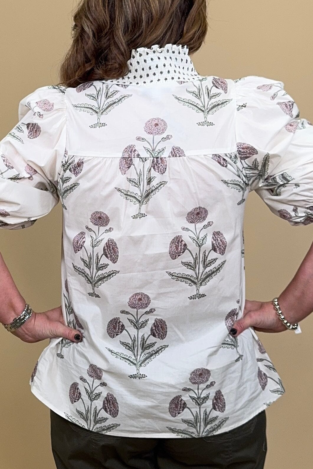 Half Sleeve Smocked Neck Woven Print Top JR TOP DRESSY SHE&SKY