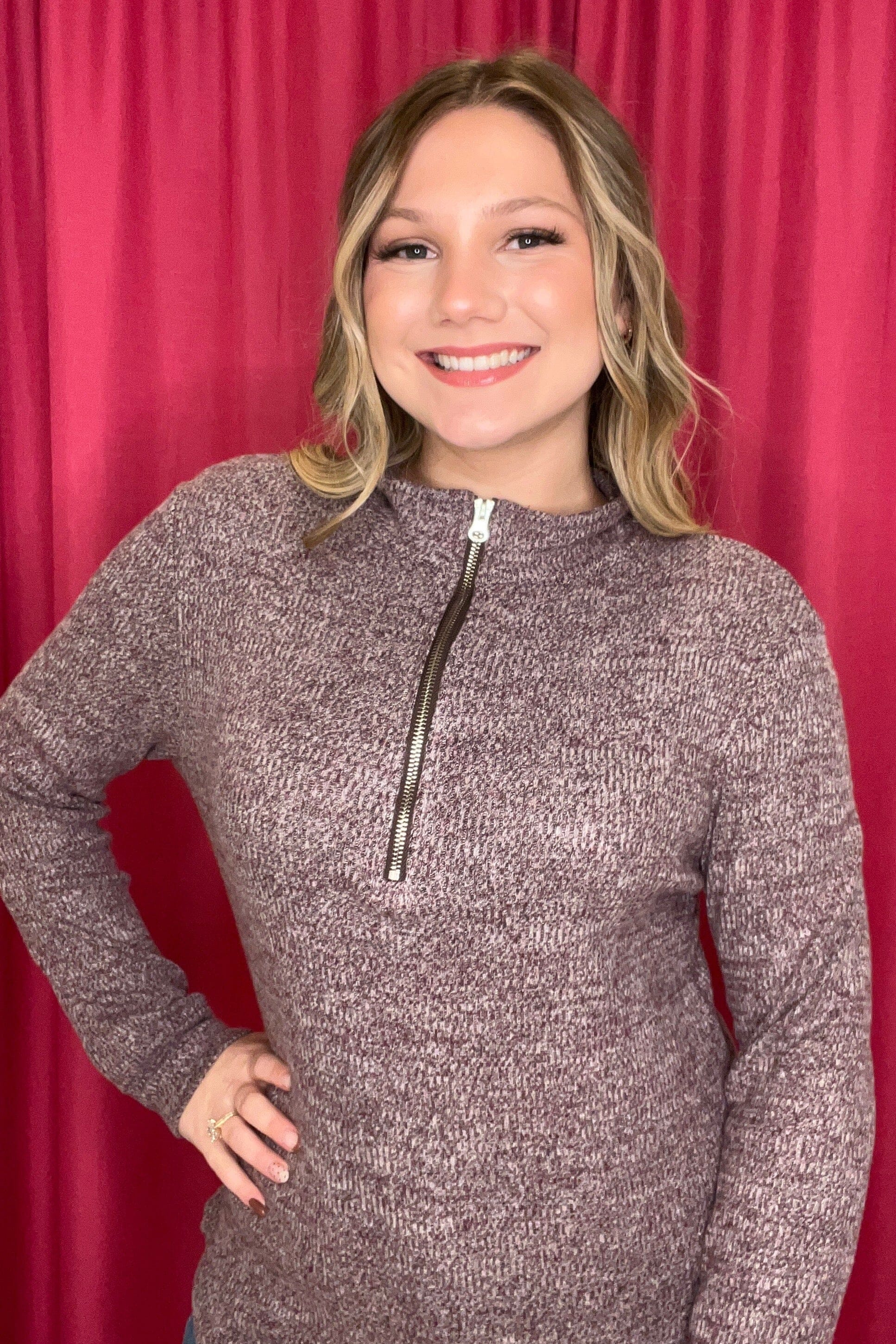 Long Sleeve Mock Neck Quarter Zip MISSY TOP SPECIAL KEREN HART