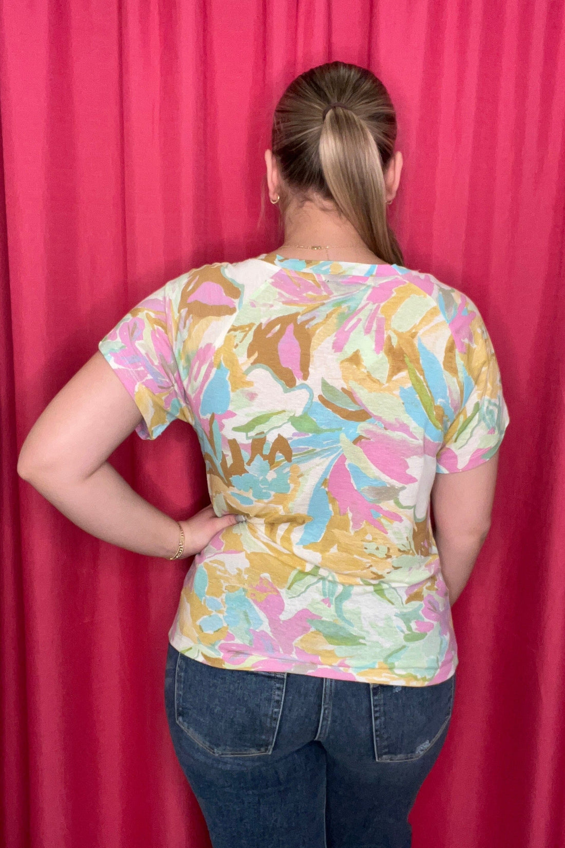 Short Sleeve Scoop Neck Top w/Pleating Detail MISSY TOP SPECIAL TRIBAL