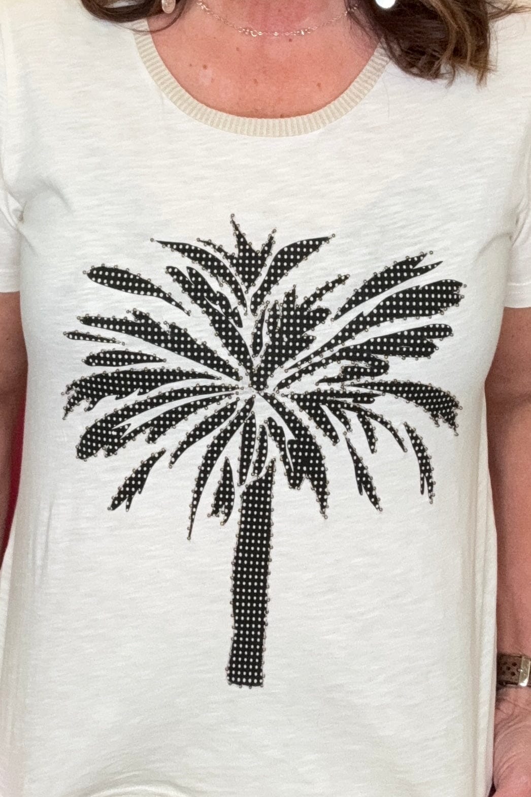 Short Sleeve Crew Neck Top w/Palm Tree MISSY TOP SPECIAL TRIBAL