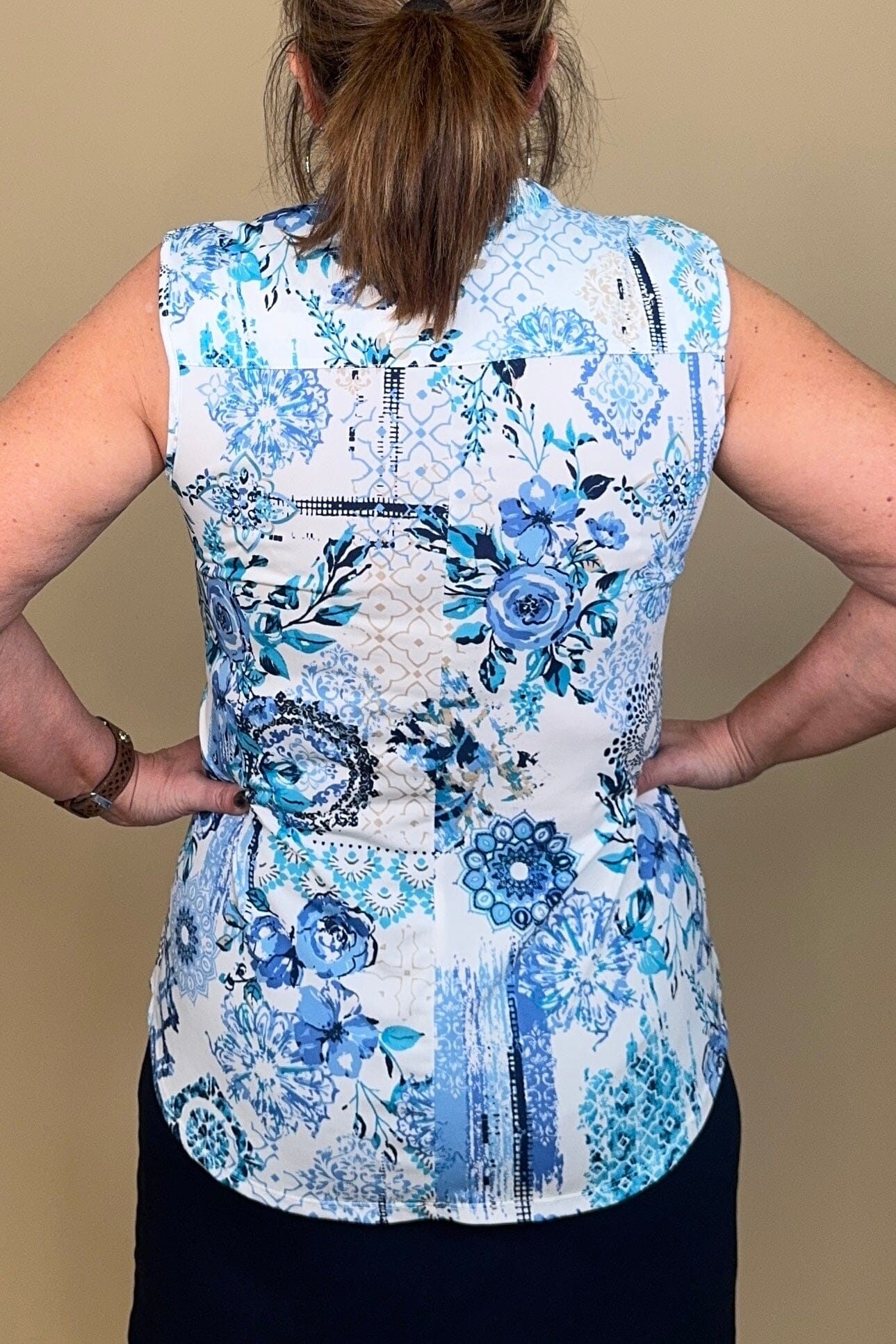 Sleeveless Printed Top w/Pleats MISSY TOP SPECIAL SOUTHERN LADY