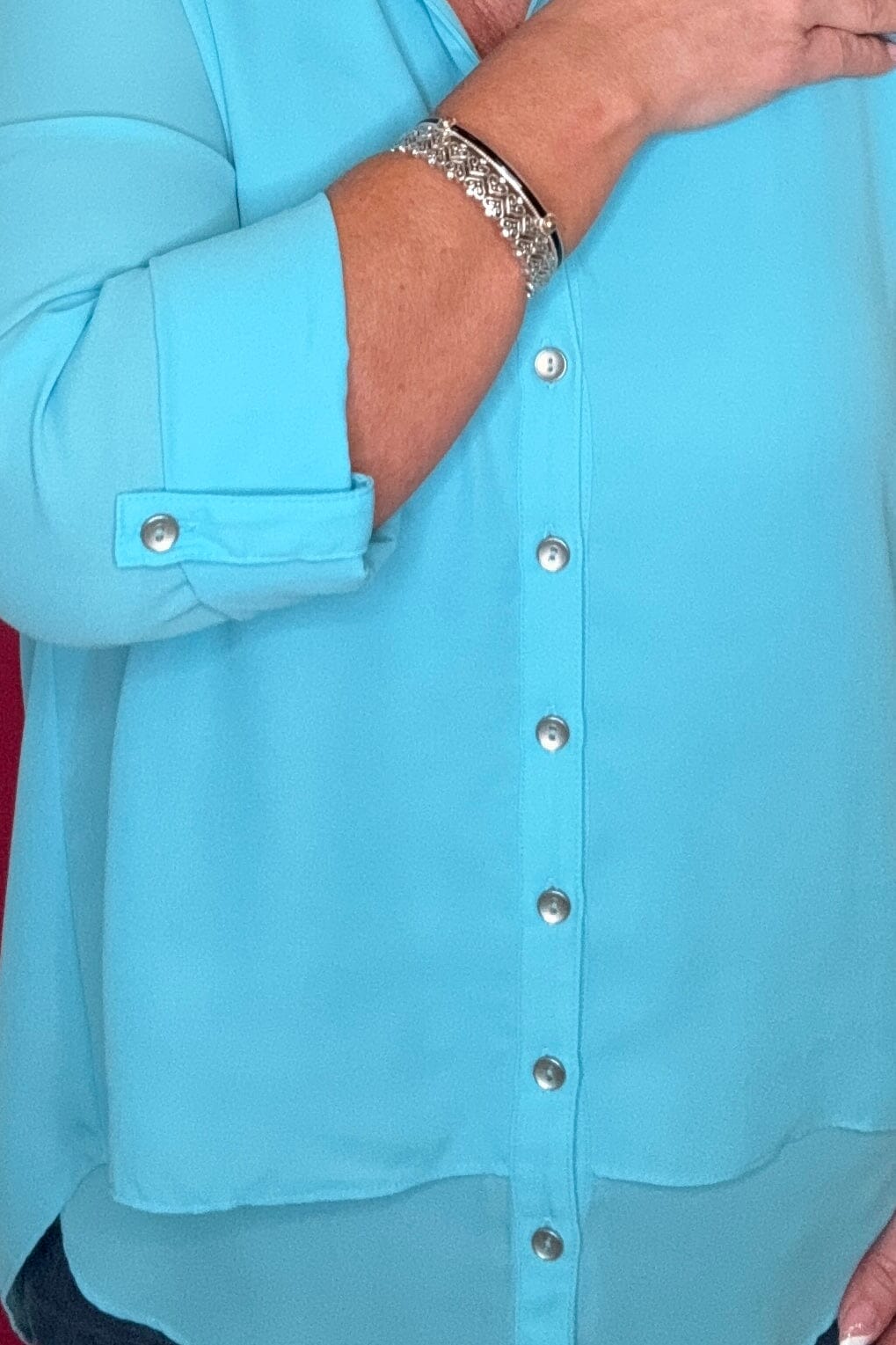 3/4 Sleeve Button Down Tiered Hem High/Low Seam MISSY TOP SPECIAL SOUTHERN LADY