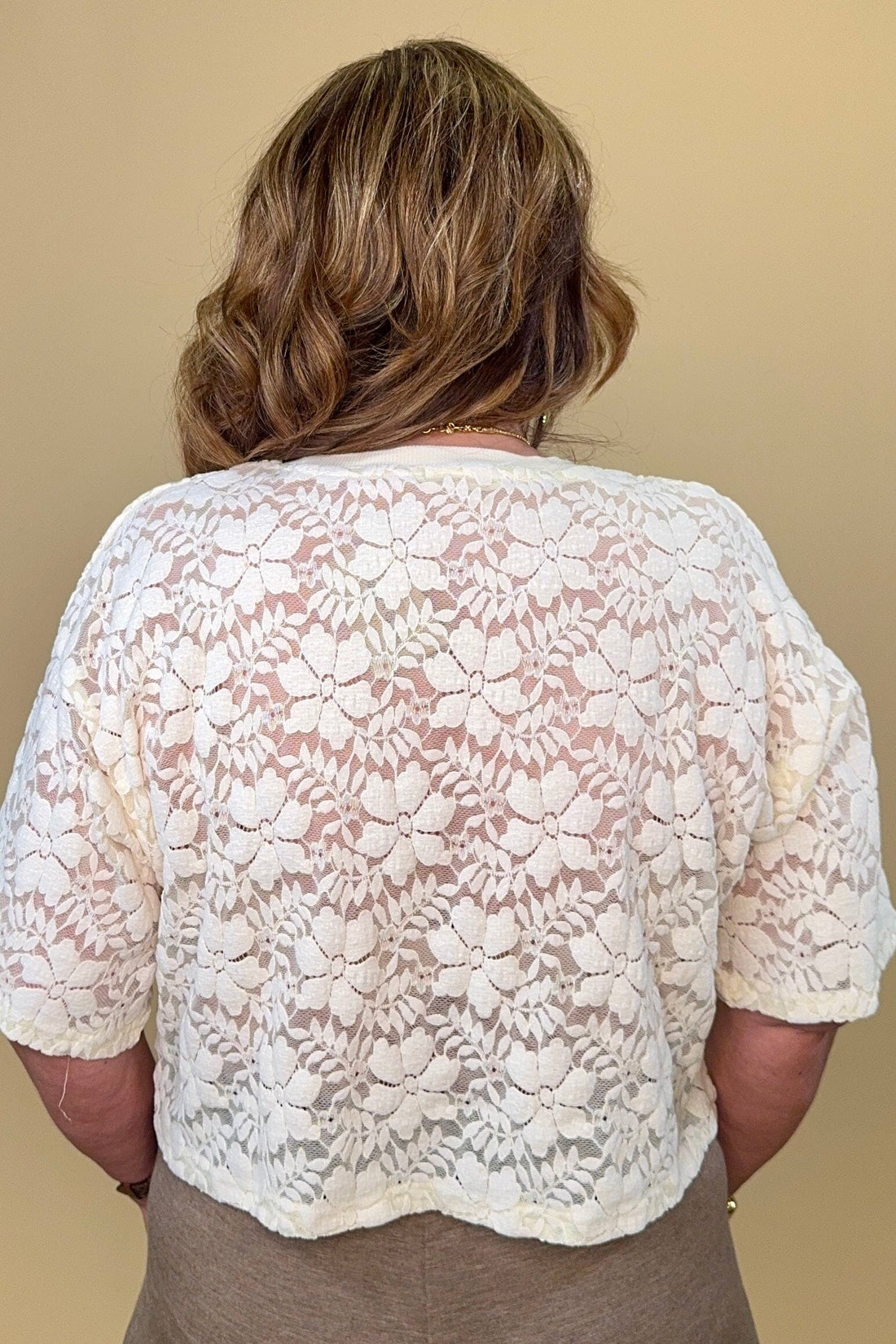 Cropped Short Sleeve Floral Lace Top JRTOP CASUAL TOP DAVI&DANI