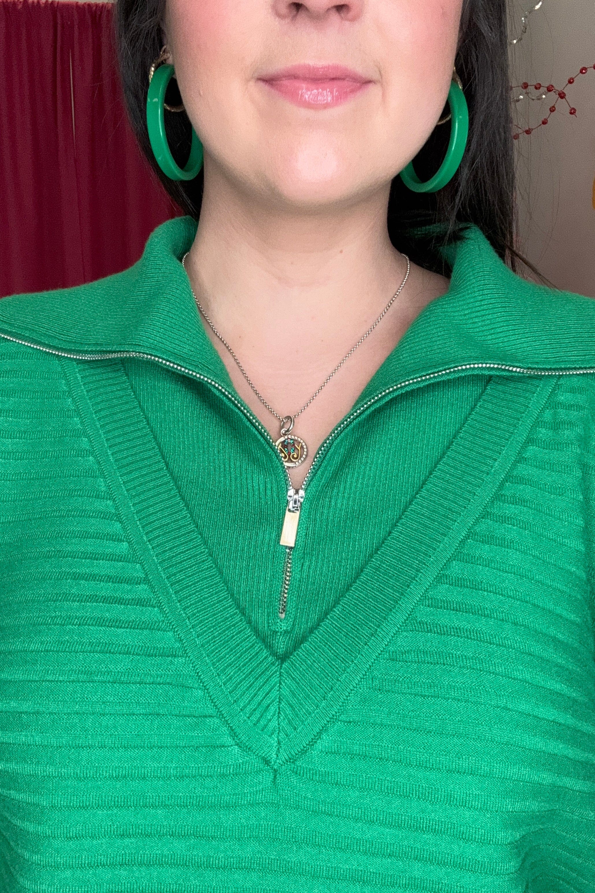 Zip Up V-Neck Sweater MISSY TOP SPECIAL TRIBAL