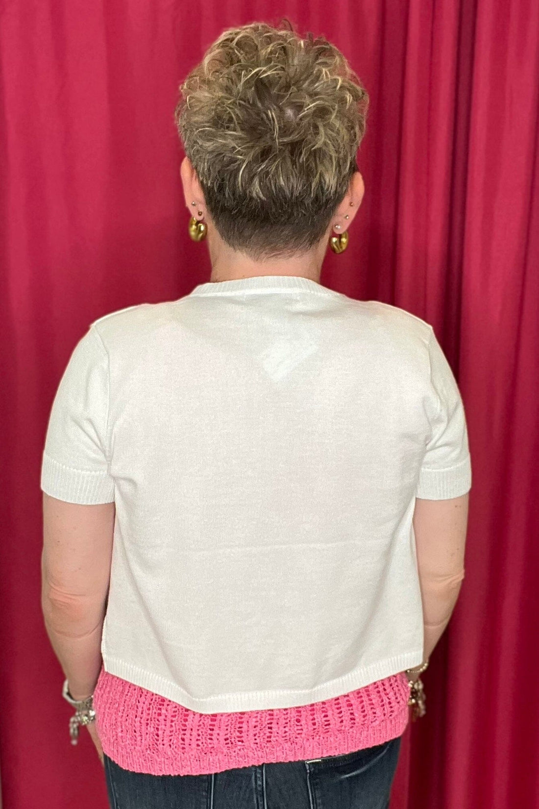 Short Sleeve Cardigan w/Textured Flowers OUTFIT COMPLETER KEREN HART