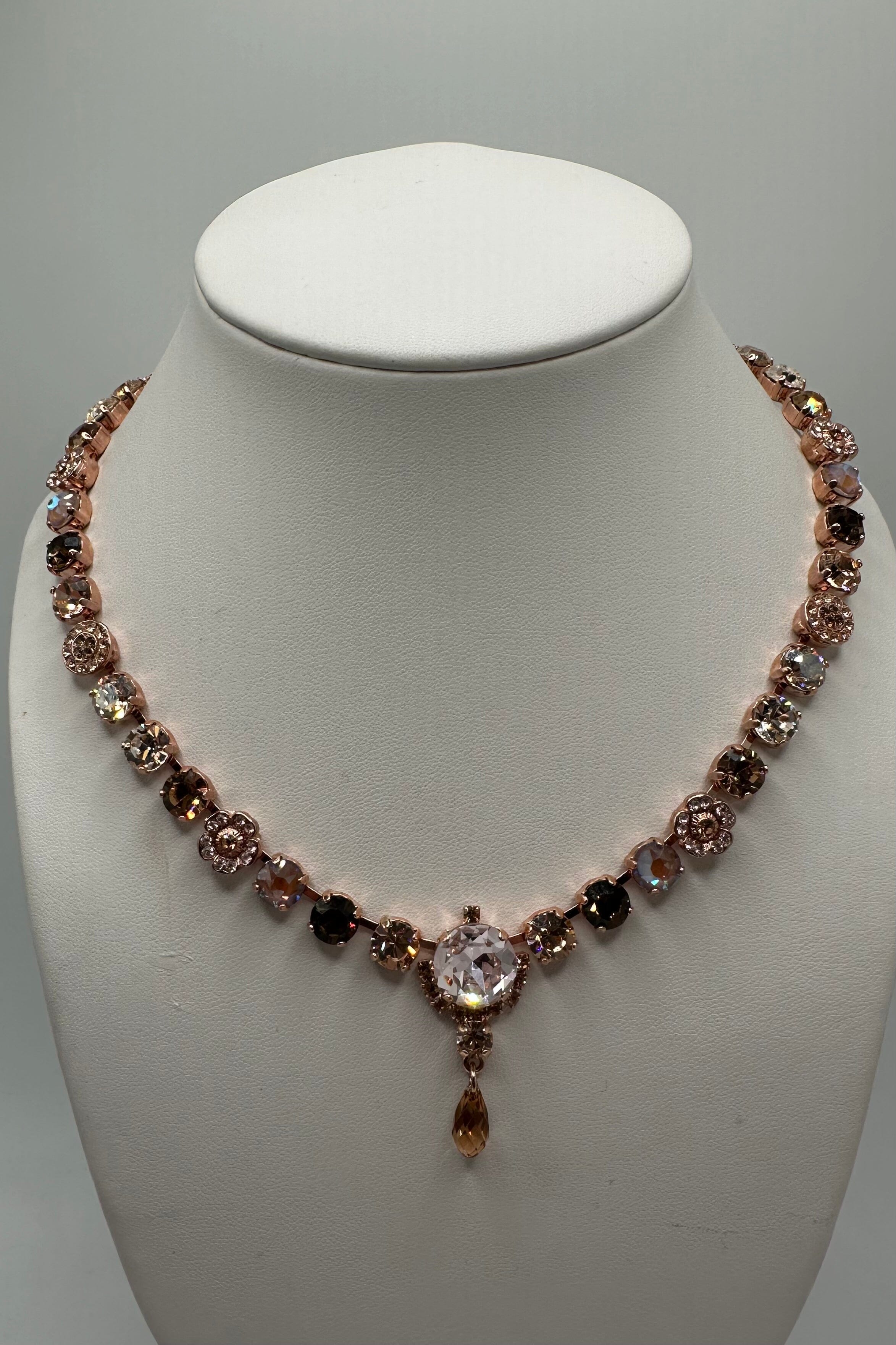 Petite Necklace with Rivoli Center Cluster in "Amaretto" - Rose Gold BETTERBRANDJEWELRY MICHALSMARIANA