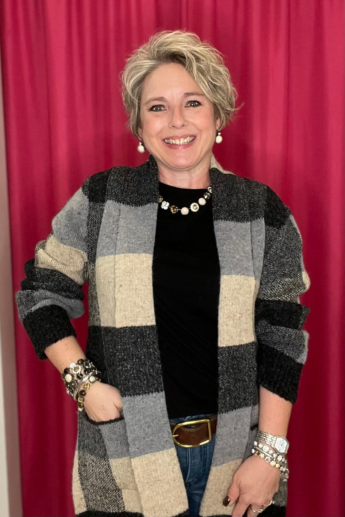 Long Sleeve Checked Cardigan w/Pockets OUTFIT COMPLETER SOUTHERN LADY