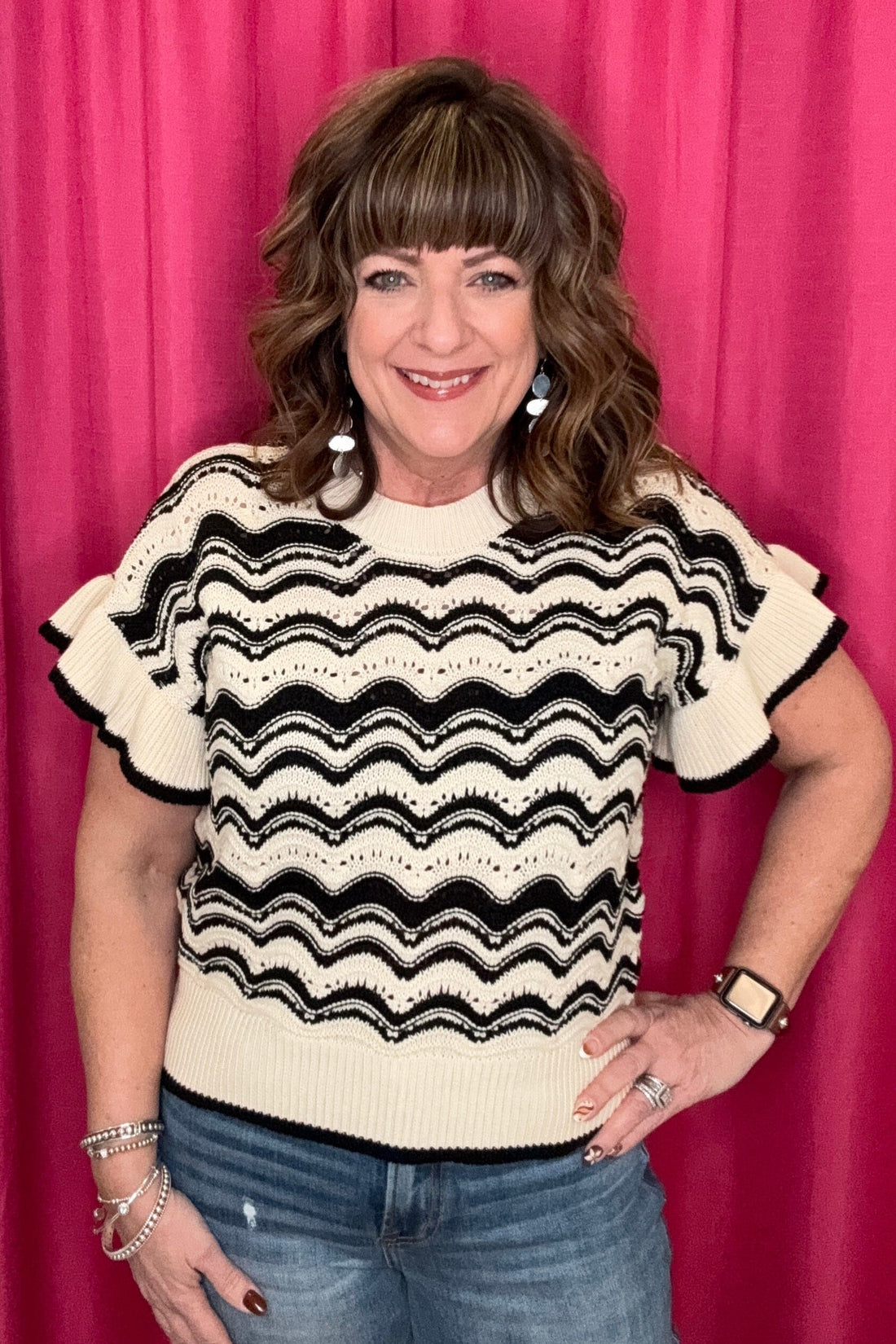 Short Sleeve Sweater w/Tiping Detail MISSY TOP SPECIAL TRIBAL