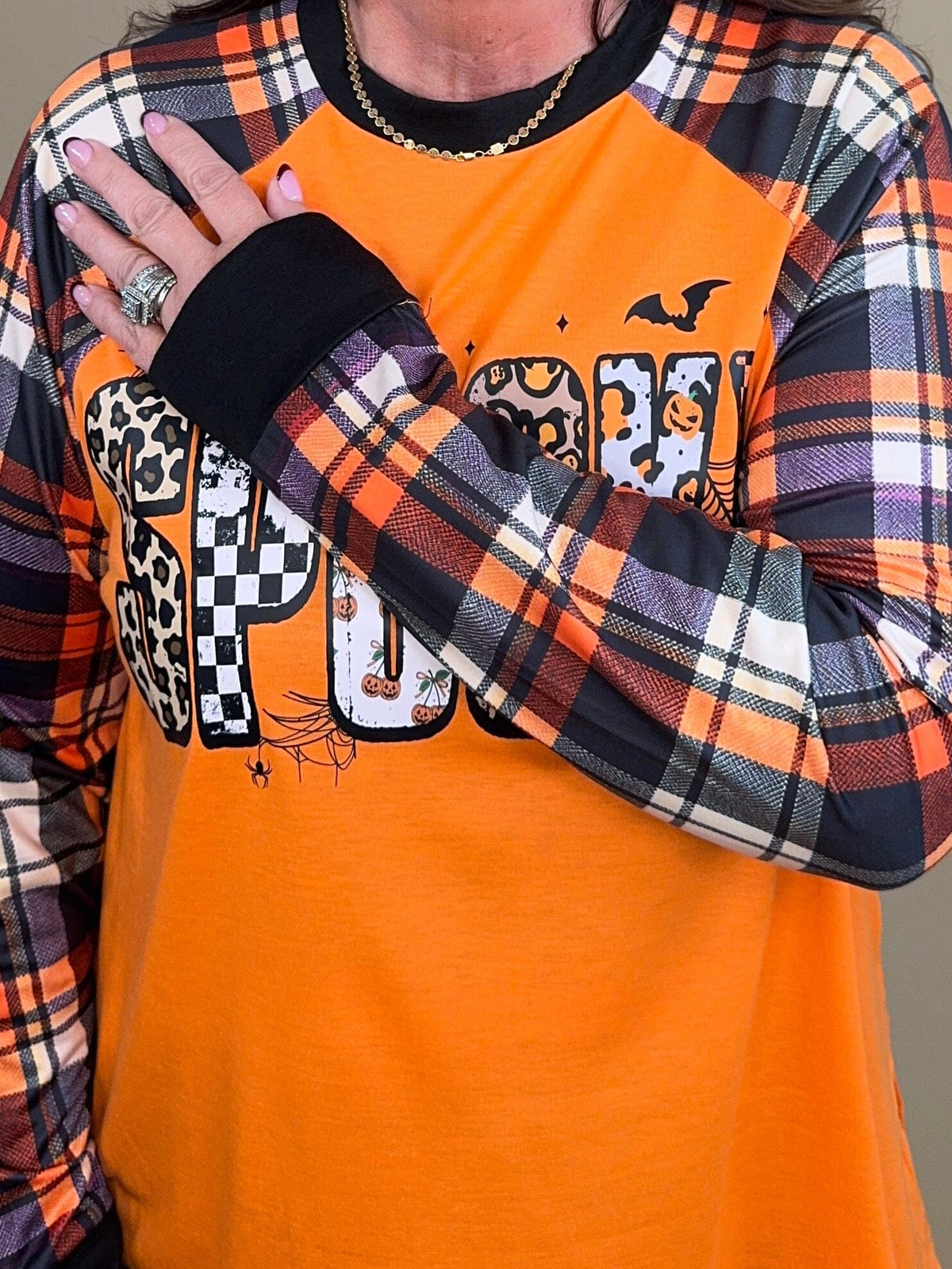 Spooky Plaid Long Sleeve Top JRTOP CASUAL TOP:~~Unassigned~~ YOURFASHIONWHOL