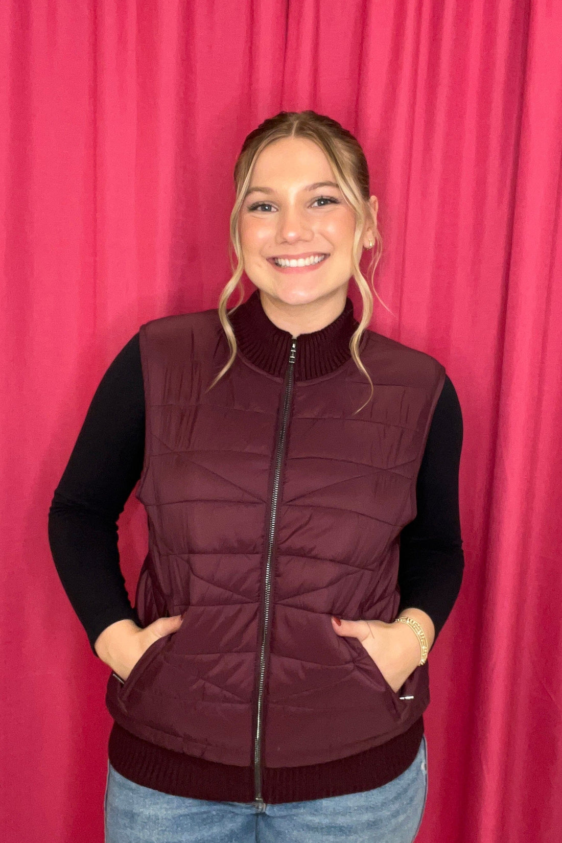 Sleeveless Quilted Front Full Zip Vest OUTFIT COMPLETER LIVERPOOL