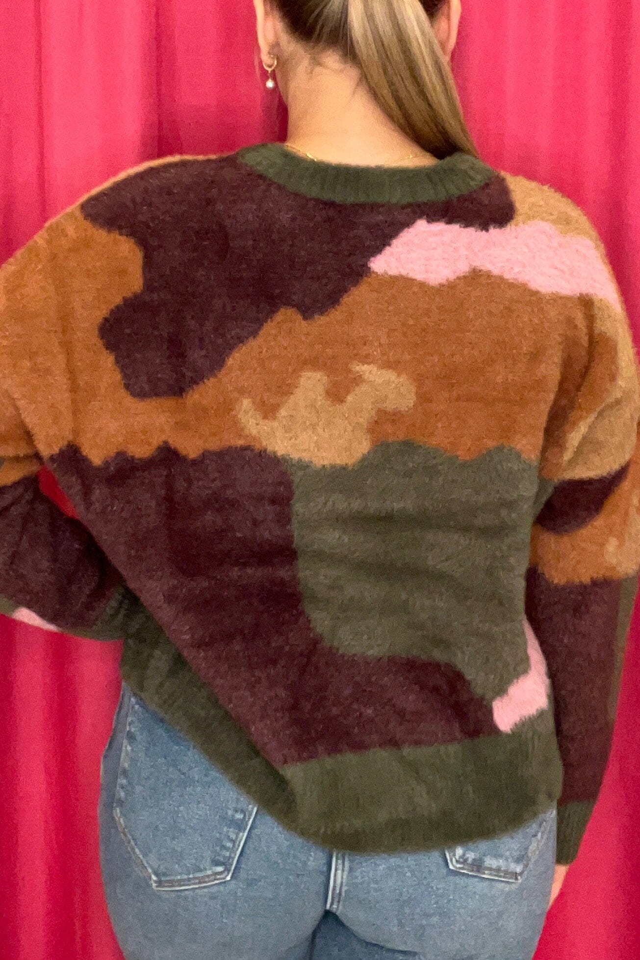 Long Sleeve Crew Neck Intarsia Sweater MISSY TOP SPECIAL TRIBAL