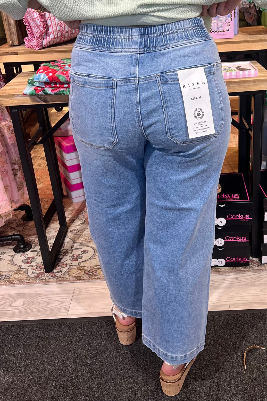 Elastic Band Slouchy Crop Baggy Patch Pockets Jeans JEANS RISEN