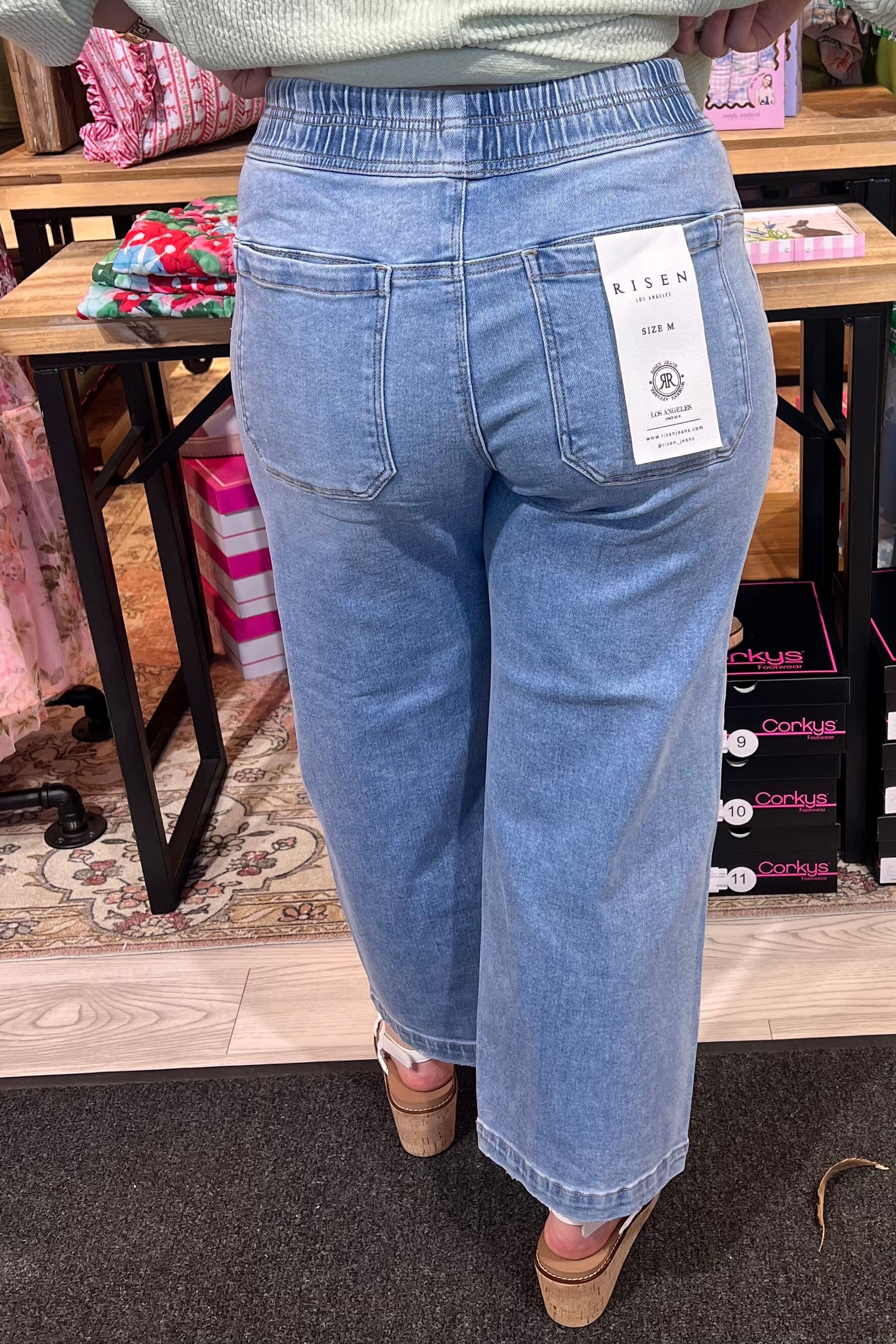 Elastic Band Slouchy Crop Baggy Patch Pockets Jeans JEANS RISEN