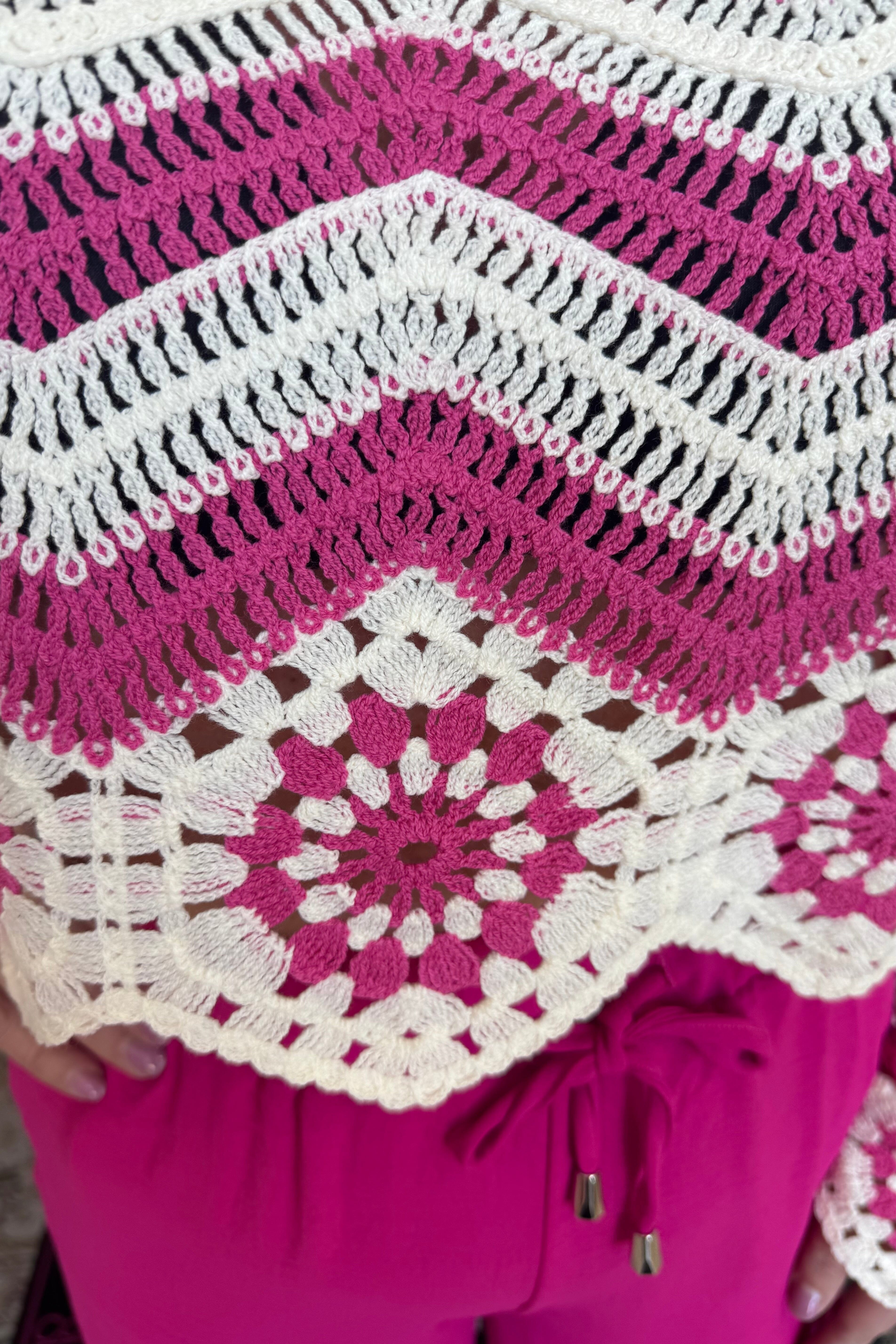 Long Sleeve Cropped ZigZag Crochet Top JRTOP CASUAL TOP VERYJ
