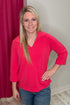 3/4 Sleeve Buttery Soft Techno Collar Polo Top MISSY BASIC KNIT TRIBAL BEETROOT XS