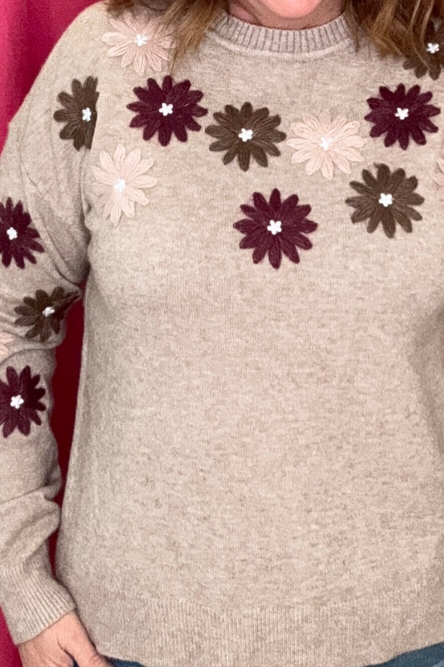 Floral Embroidery Crew Neck Sweater MISSY TOP SPECIAL CHARLIEB