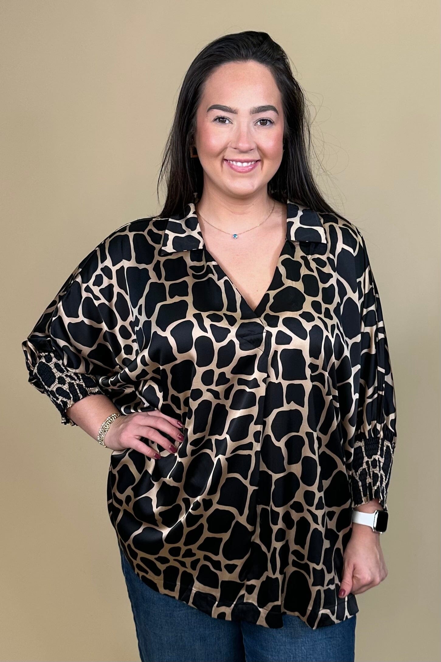 Satin Two Tone Giraffe Print Boxy Oversized Top JR TOP DRESSY UMGEE