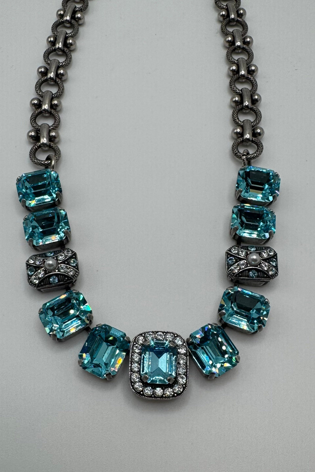 Large Emerald Necklace with Chain-Link "Aquamarine" BETTERBRANDJEWELRY Mariana