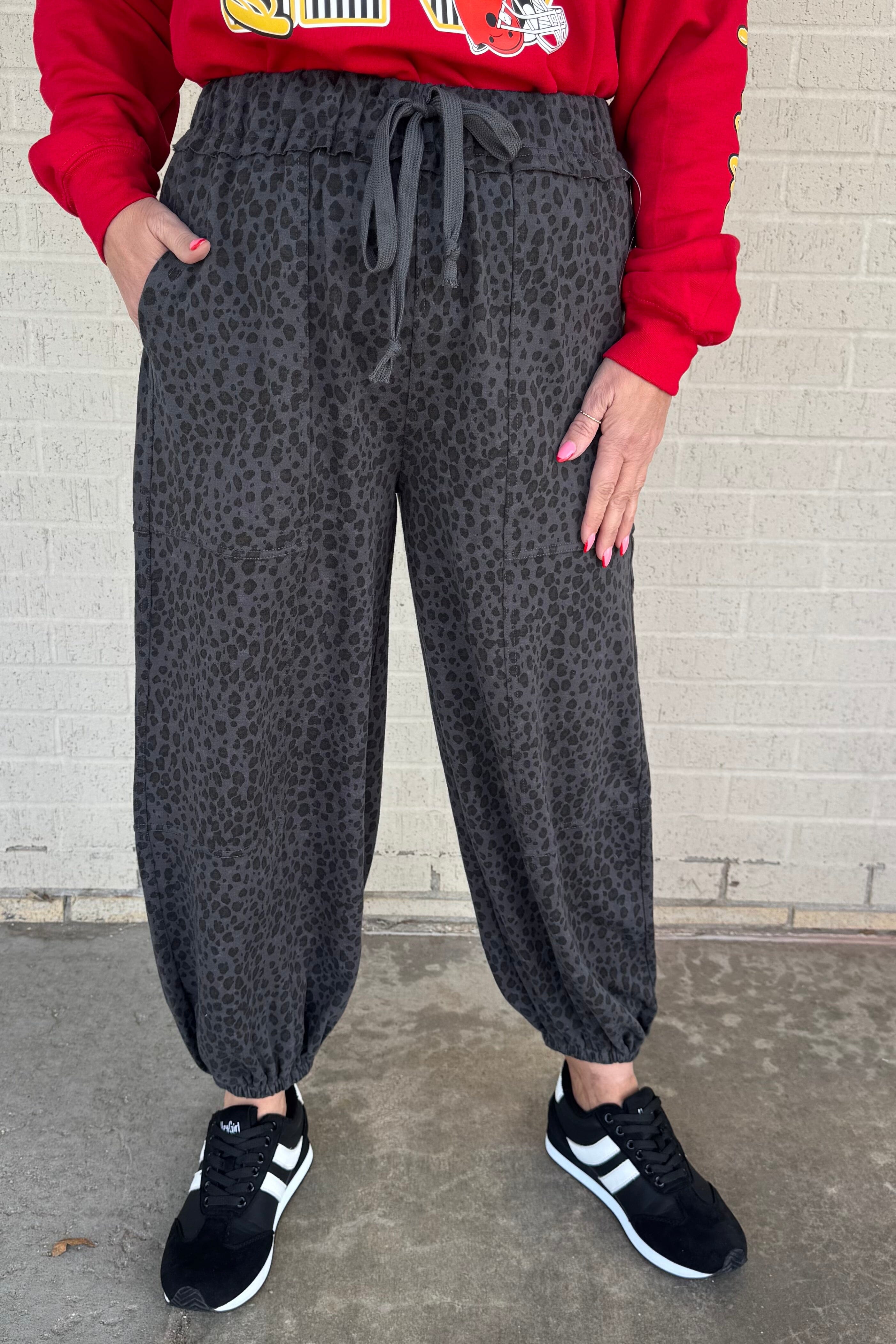 Leopard Printed Pull On Pant w/Drawstring BOTTOMS EASEL