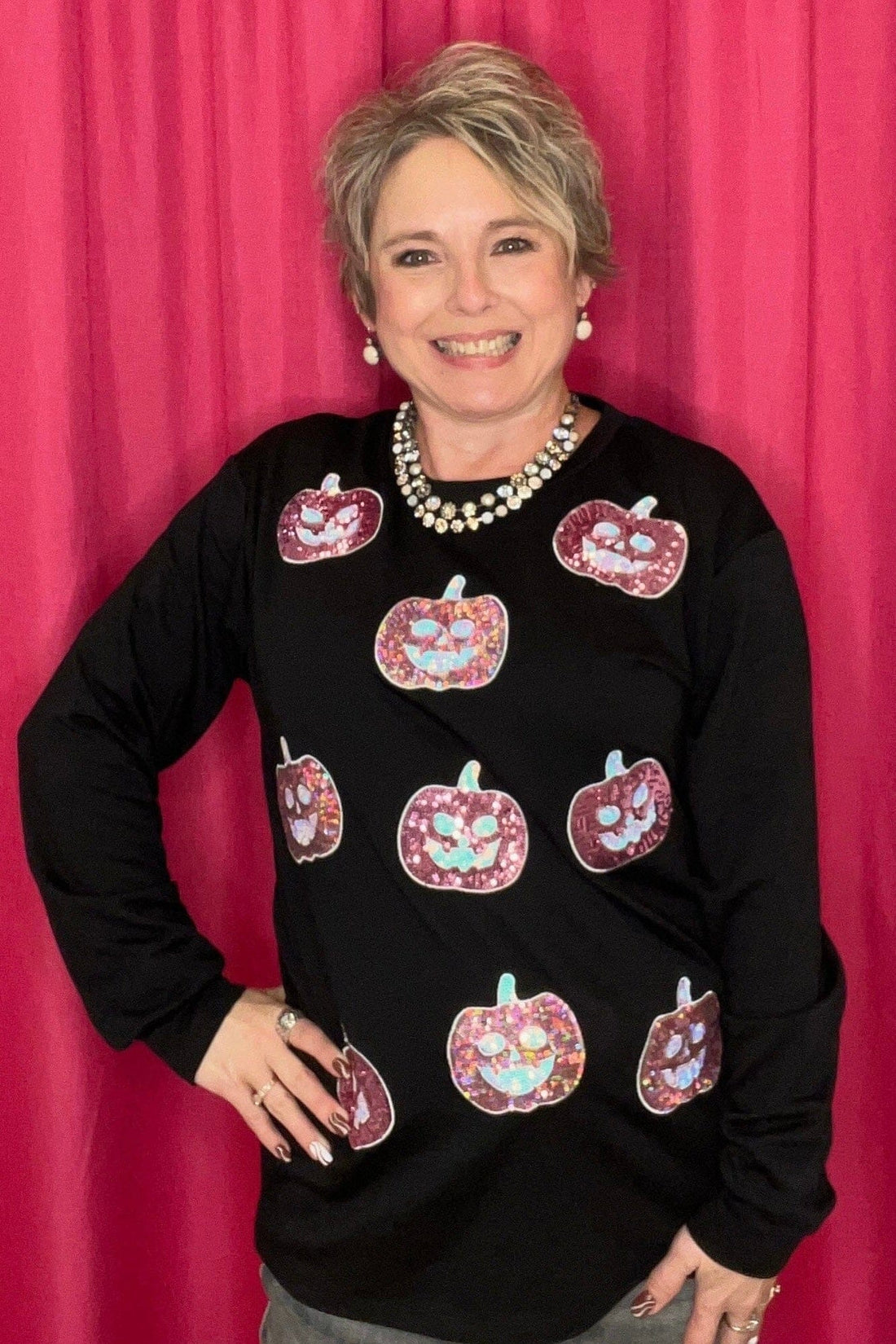 Long Sleeve Crew Neck w/Glitter Pumpkins JRTOP CASUAL TOP SOUTHERN GRACE