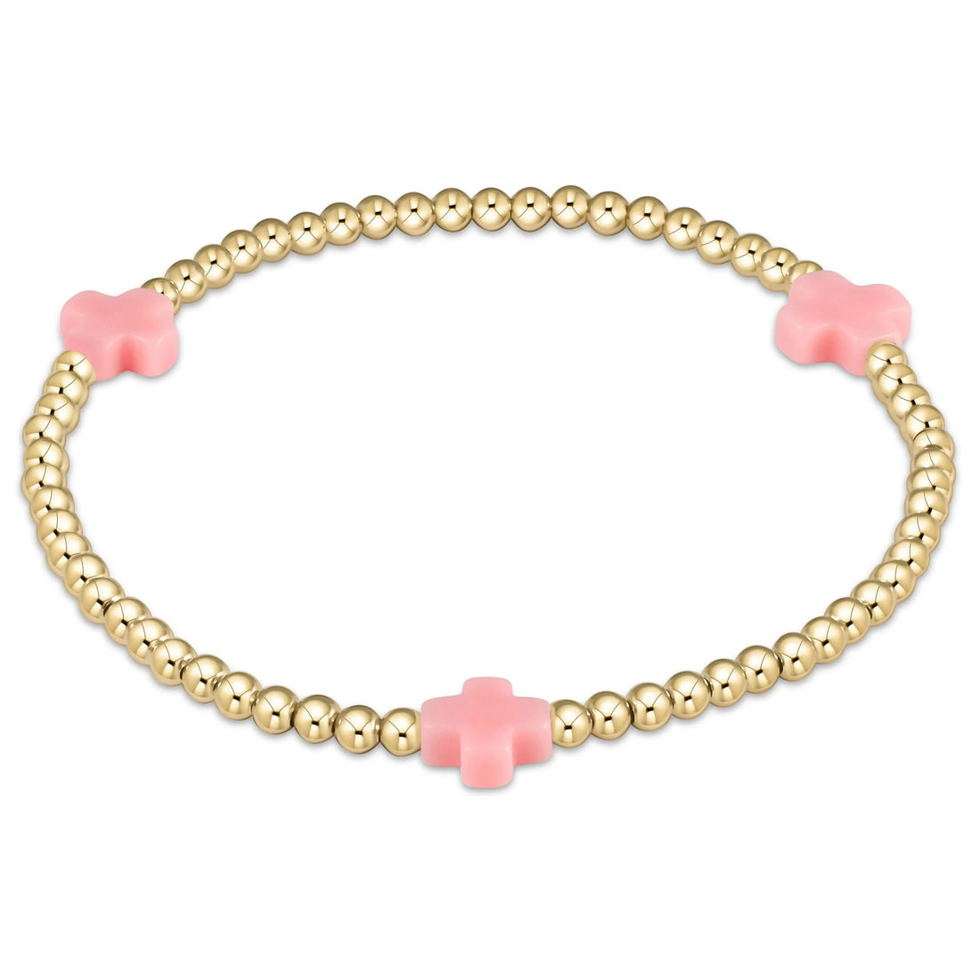 Enewton Signature Cross Gold Pattern 3mm Bead Bracelet- Pink JEWELRY ENEWTON