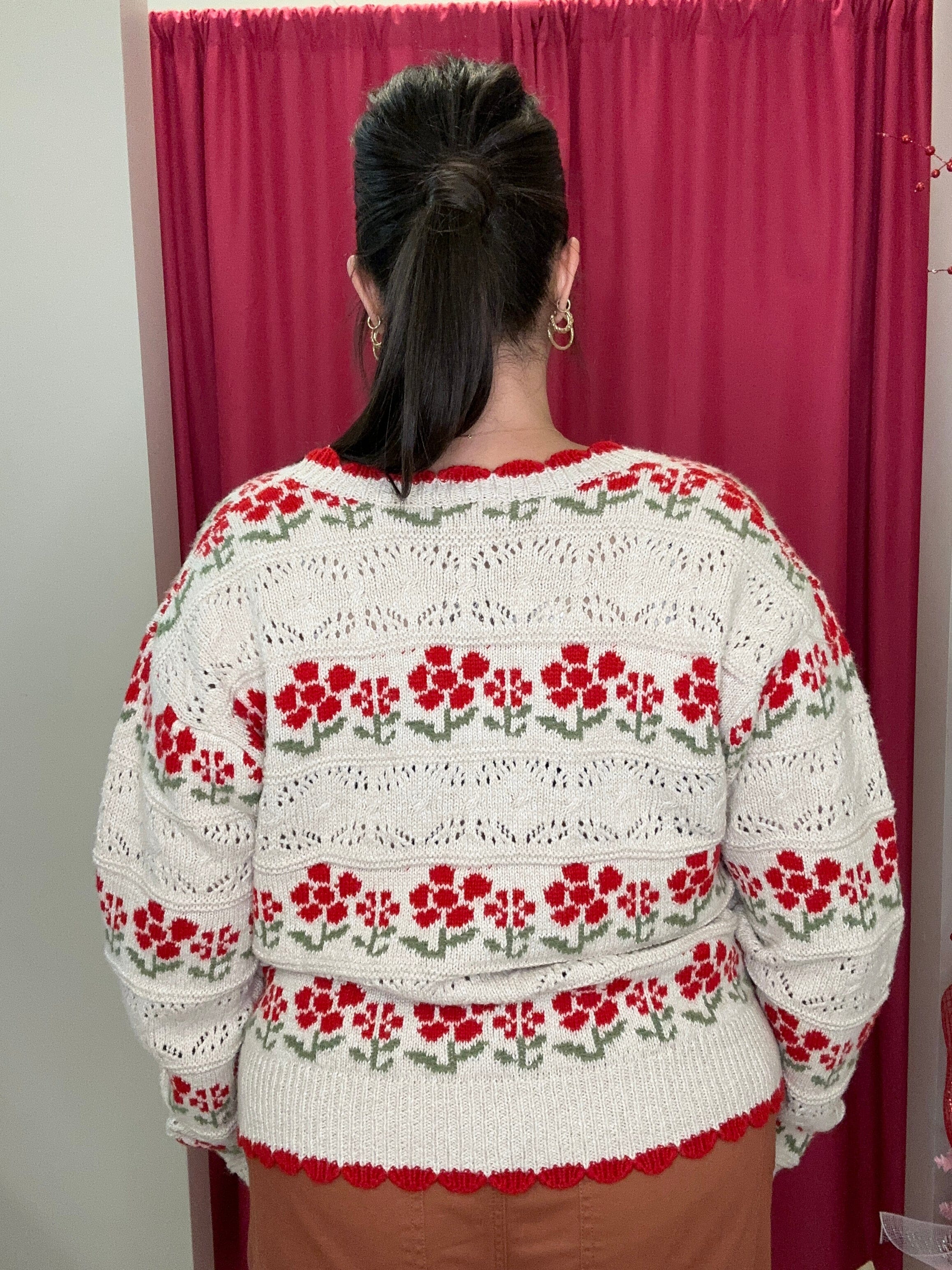 Long Sleeve Sweater Cardigan w/Flowers OUTFIT COMPLETER VERYJ