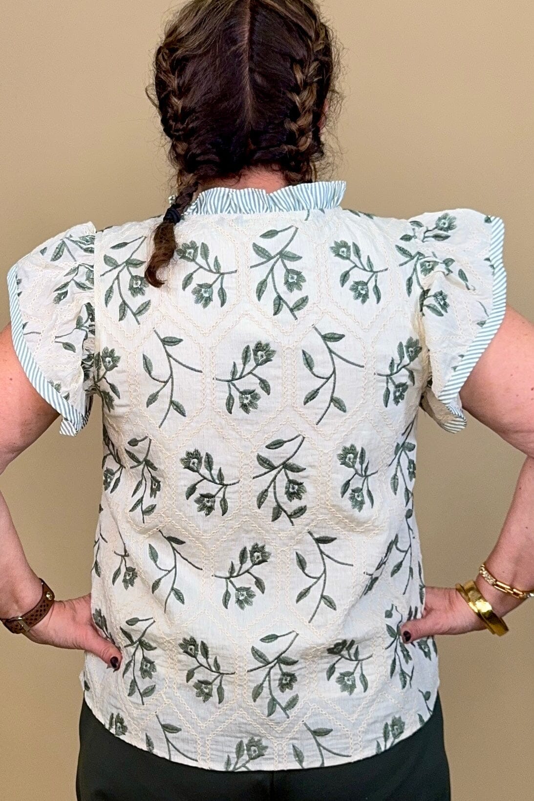 Flutter Sleeve Woven Embroidered Top JR TOP DRESSY SHE&SKY