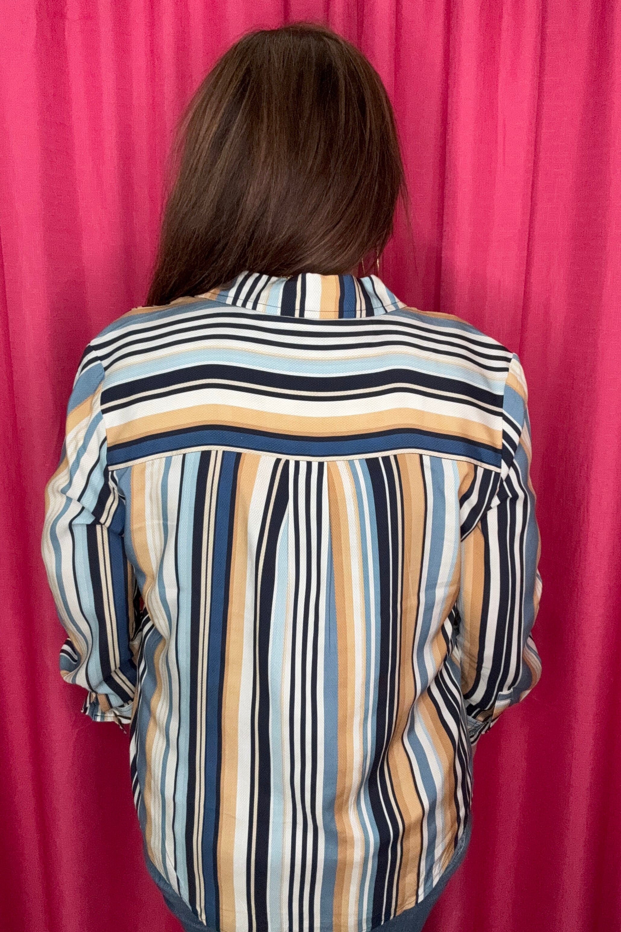 Long Sleeve Button Front Striped Top MISSY TOP SPECIAL LIVERPOOL