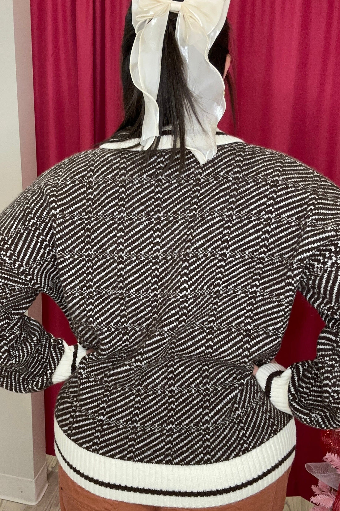 Geometric Stripe Pattern Collared Sweater SWEATER BLUPEPPER
