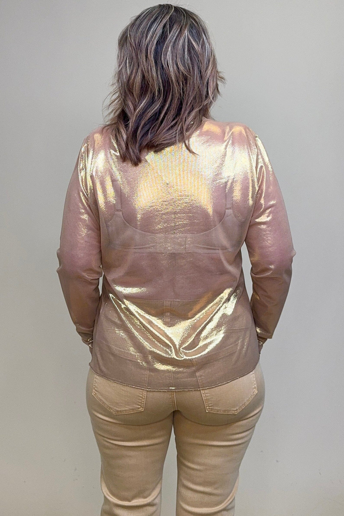 Long Sleeve Metallic Mesh Top MISSY BASIC KNIT DAVI&DANI
