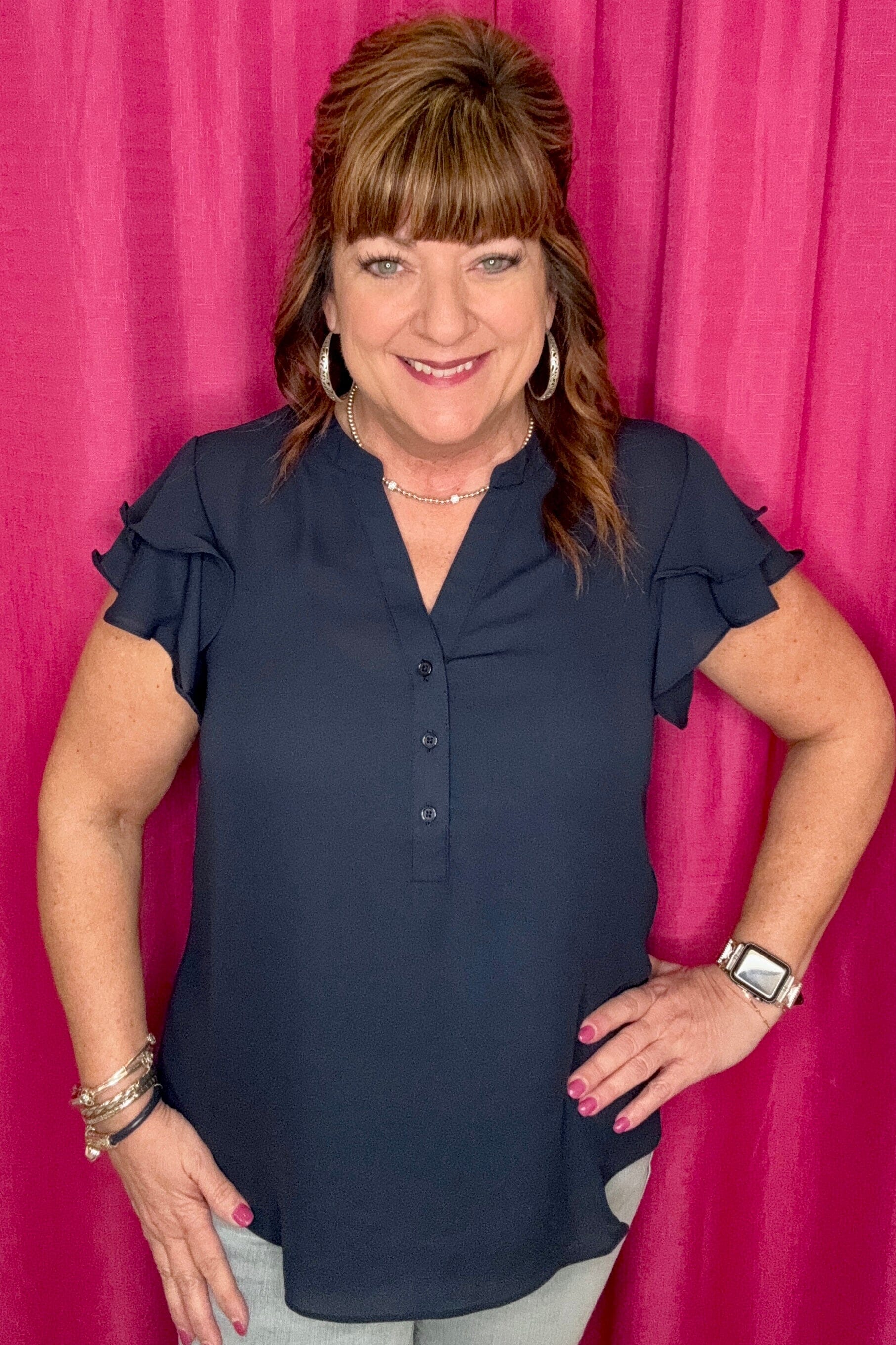 Short Ruffle Sleeve Top MISSY TOP SPECIAL ZAC & RACHEL NAVY S