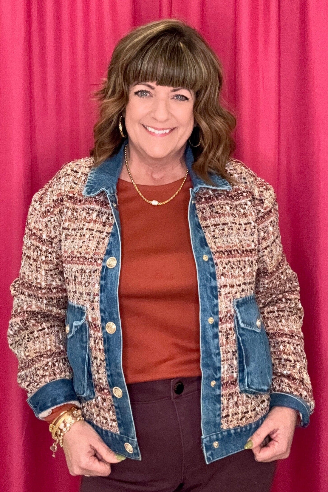 Mix Media Plaid Jacket w/Denim Inserts OUTFIT COMPLETER TRIBAL